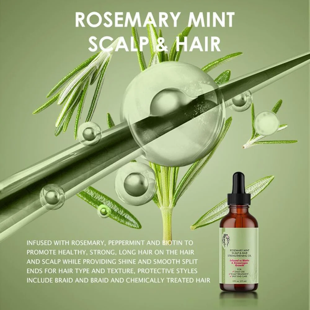 روغن تقویت کننده مو و پوست سر رزماری نعناع YHRY حاوی بیوتین و روغن های ضروری، درمان مغذی برای موخوره و پوست سر خشک مناسب برای انواع مو، 59 میلی لیتر