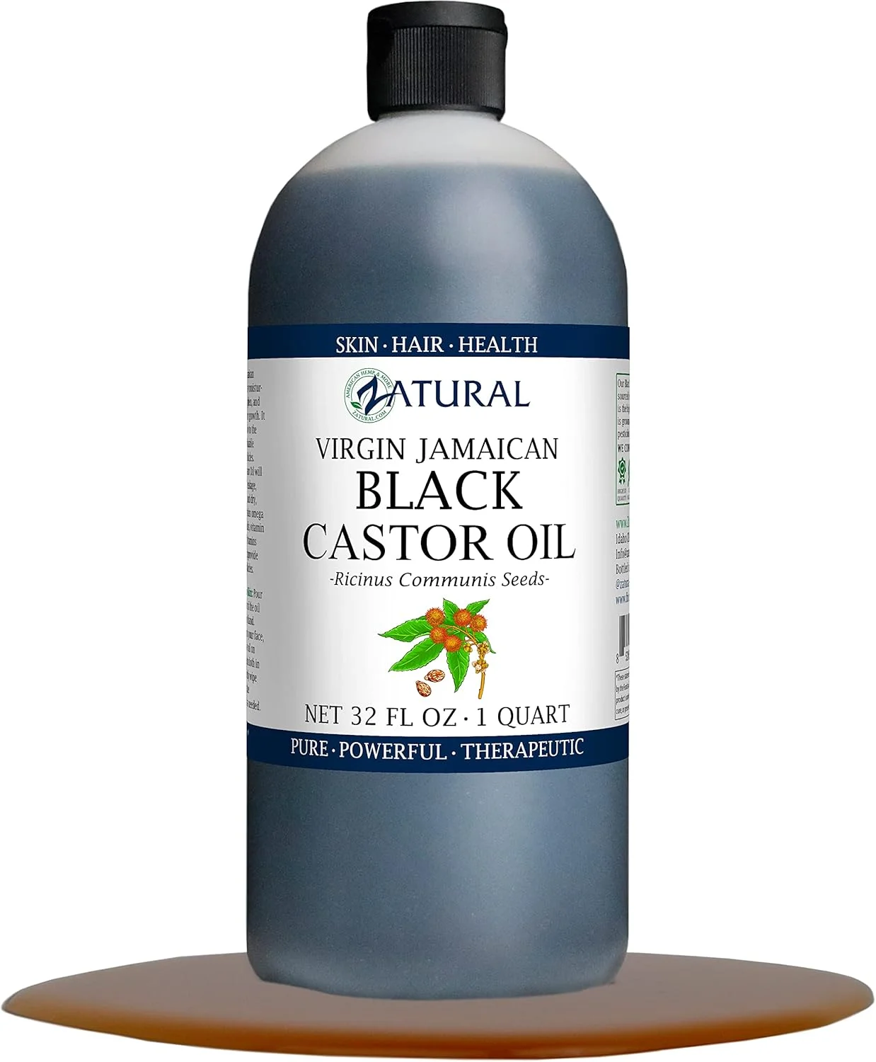 روغن کرچک سیاه جامائیکایی خالص زاتورال - ۹۴۶ میلی لیتر (بدون بو، مناسب برای همه، بزرگسالان)