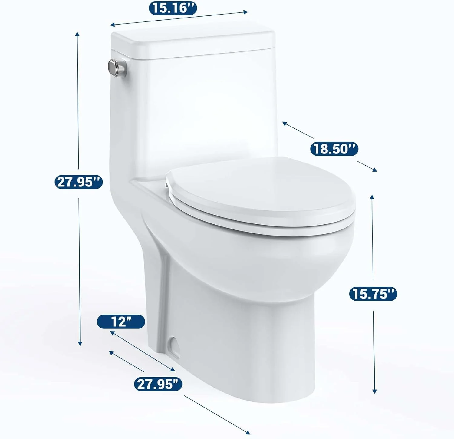 توالت یک تکه کشیده، فلاش از یک طرف، توالت مدرن و بی صدا با اهرم سه گانه سمت چپ و صندلی آرام بند و ارتفاع صندلی راحت برای حمام، سفید
