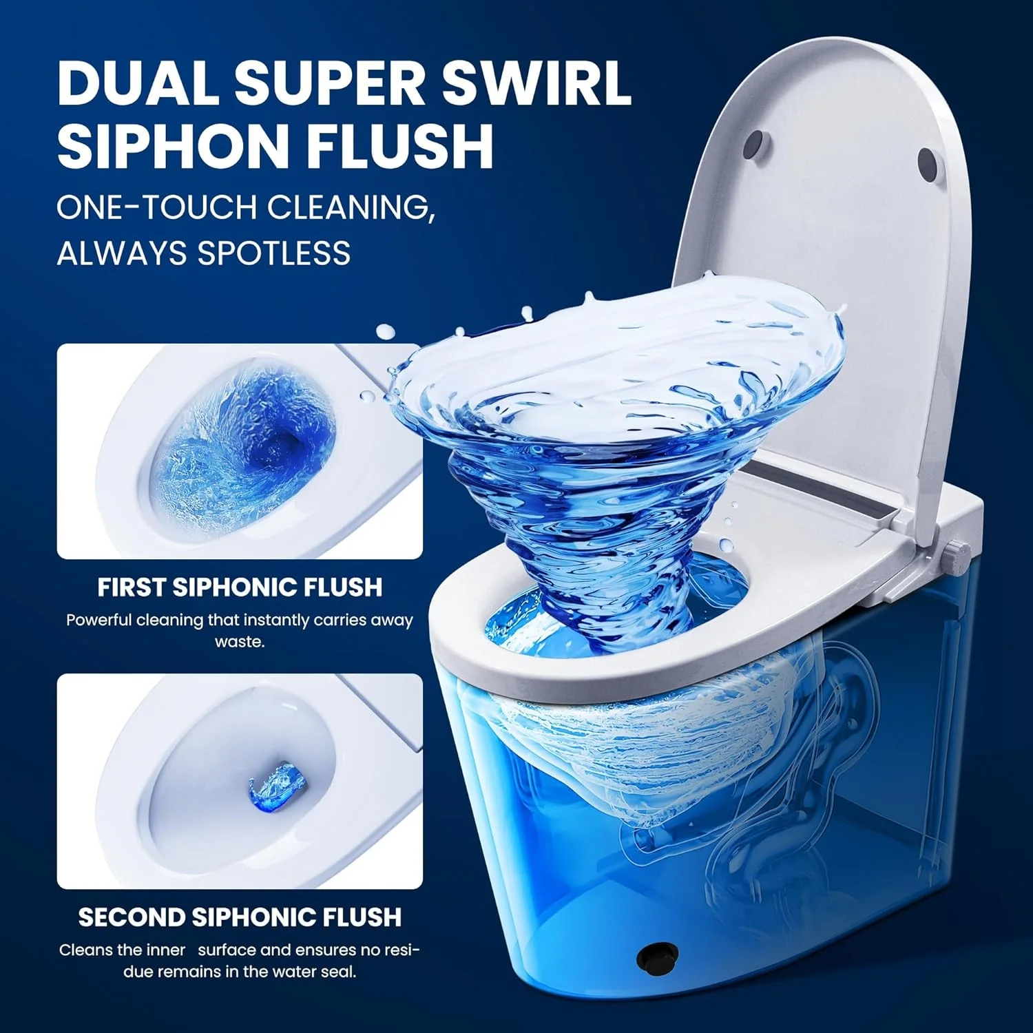 توالت فرنگی هوشمند غیر برقی - توالت یک تکه با دو فلاش (پدال پا و دکمه) | شستشوی دوگانه نازل | کیت نصب کامل