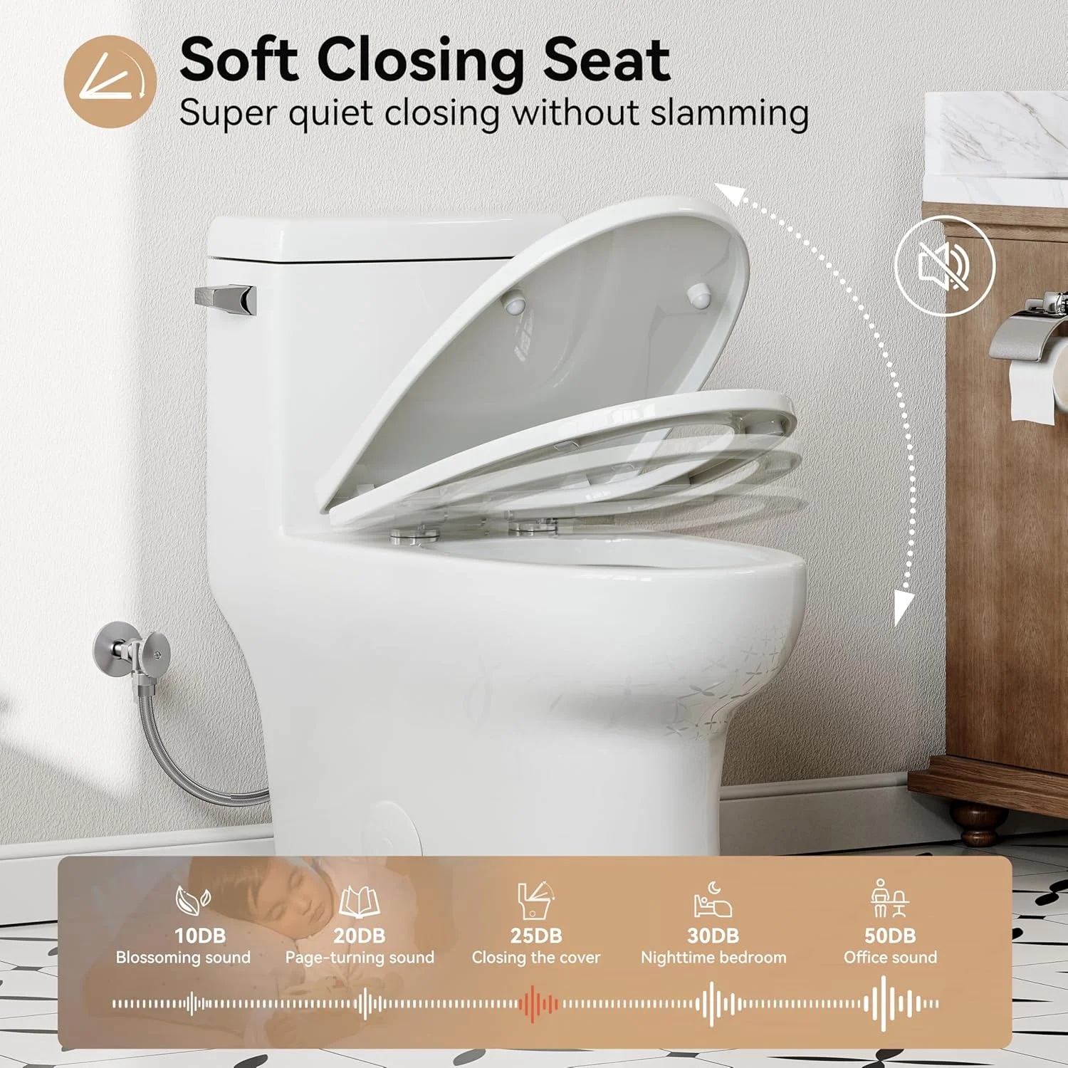 توالت فرنگی یک تکه HOROW، تخلیه 4.8 لیتری با راندمان بالا، طراحی با نظافت آسان، اهرم تخلیه سمت چپ، درب آرام بند، توالت فرنگی مدرن و جمع و جور مناسب حمام، فاصله 30 سانتی متری از دیوار، کاسه سرامیکی سفید