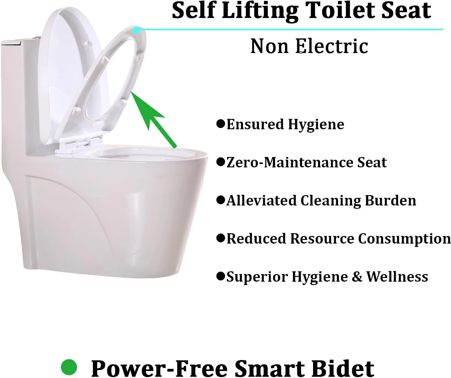 توالت فرنگی مینیکسی با درب بالارونده خودکار، غیر برقی، یک تکه و کشیده، ارتفاع نشیمن صندلی راحت 43 سانتی متر، سیستم تخلیه دوگانه 4 و 6 لیتری، سفید، MNX-001