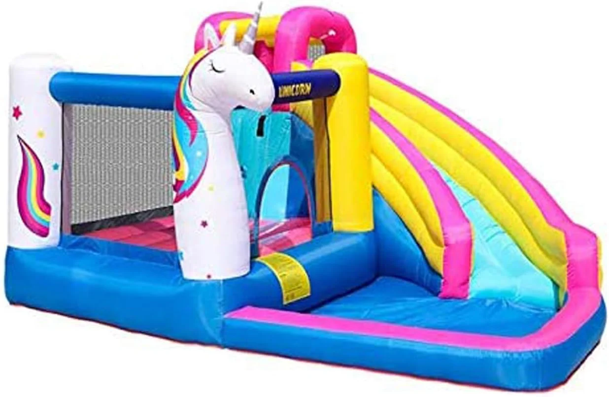 اسباب بازی های رنگین کمانی قلعه های بادی سرسره یونیکورن تشک پرش تفریح کودکان پارک آبی بادی استخر آب پاش
