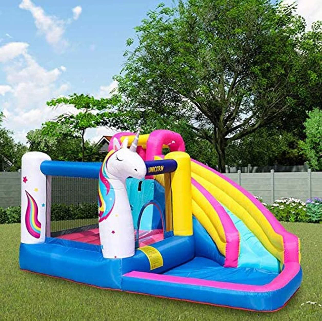 اسباب بازی های رنگین کمانی قلعه های بادی سرسره یونیکورن تشک پرش تفریح کودکان پارک آبی بادی استخر آب پاش