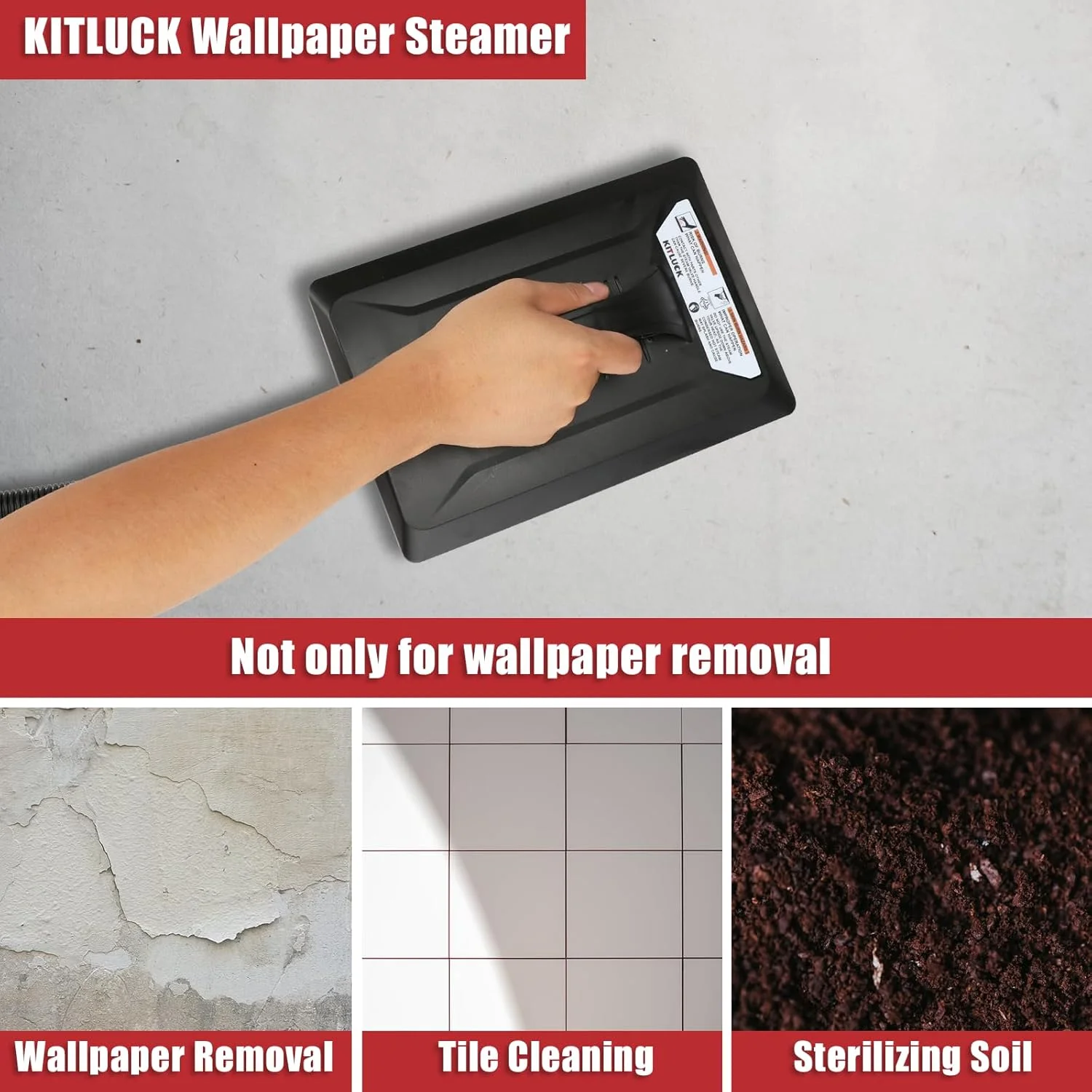 بخارگر کاغذ دیواری KITLUCK، 1500 وات، بدون مواد شیمیایی، با شلنگ خنک کننده 3.5 متری، مخزن آب 4.5 لیتری، صفحه بخار بزرگ، ژنراتور بخار، بخارشوی برای جدا کردن کاغذ دیواری بخارگر کاغذ دیواری KITLUCK، 1500 وات، بدون مواد شیمیایی، با شلنگ خنک کننده 3.5 متری، مخزن آب 4.5 لیتری، صفحه بخار بزرگ، ژنراتور بخار، بخارشوی برای جدا کردن کاغذ دیواری
