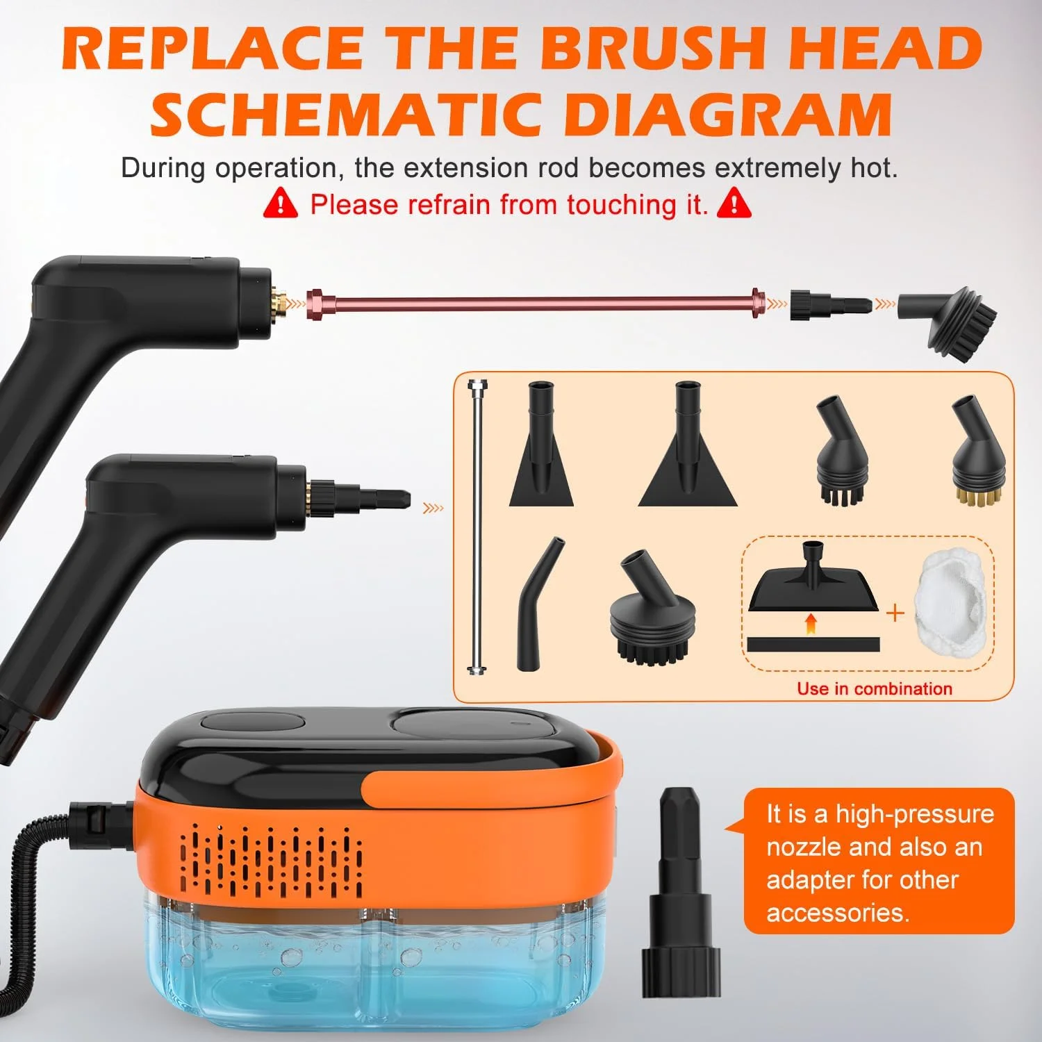 بخارشوی دستی قابل حمل برای خانه و ماشین، با دسته 3 حالته، گرم شدن 15 ثانیه ای، مخزن بزرگ و 16 لوازم جانبی - تمیز کردن چربی، دوغاب، کاشی، کف، مبل، کثیفی و مبلمان بخارشوی دستی قابل حمل برای خانه و ماشین، با دسته 3 حالته، گرم شدن 15 ثانیه ای، مخزن بزرگ و 16 لوازم جانبی - تمیز کردن چربی، دوغاب، کاشی، کف، مبل، کثیفی و مبلمان