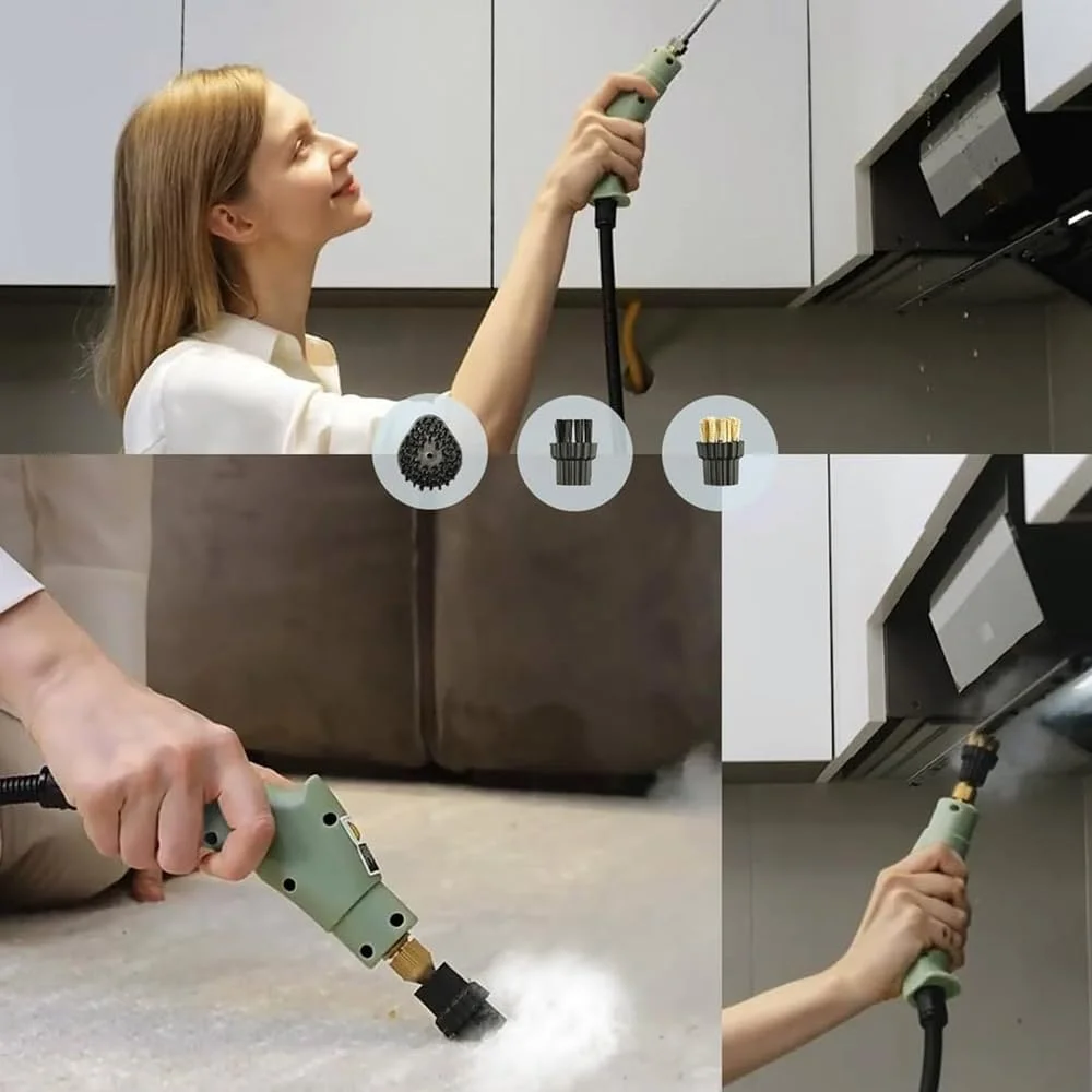 بخارشوی دستی MOTIM، بخارشوی قابل حمل Saker برای تمیزکاری، فشار قوی 2500 وات 105 درجه سانتیگراد، شامل نازل و 3 برس - مناسب برای آلودگی های خانه، کاشی، ماشین، آشپزخانه (تک کنترل - سبز) بخارشوی دستی MOTIM، بخارشوی قابل حمل Saker برای تمیزکاری، فشار قوی 2500 وات 105 درجه سانتیگراد، شامل نازل و 3 برس - مناسب برای آلودگی های خانه، کاشی، ماشین، آشپزخانه (تک کنترل - سبز)