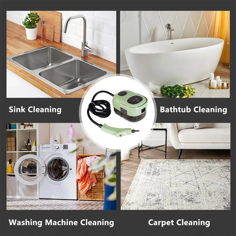 بخارشوی دستی MOTIM، بخارشوی قابل حمل Saker برای تمیزکاری، فشار قوی 2500 وات 105 درجه سانتیگراد، شامل نازل و 3 برس - مناسب برای آلودگی های خانه، کاشی، ماشین، آشپزخانه (تک کنترل - سبز) بخارشوی دستی MOTIM، بخارشوی قابل حمل Saker برای تمیزکاری، فشار قوی 2500 وات 105 درجه سانتیگراد، شامل نازل و 3 برس - مناسب برای آلودگی های خانه، کاشی، ماشین، آشپزخانه (تک کنترل - سبز)