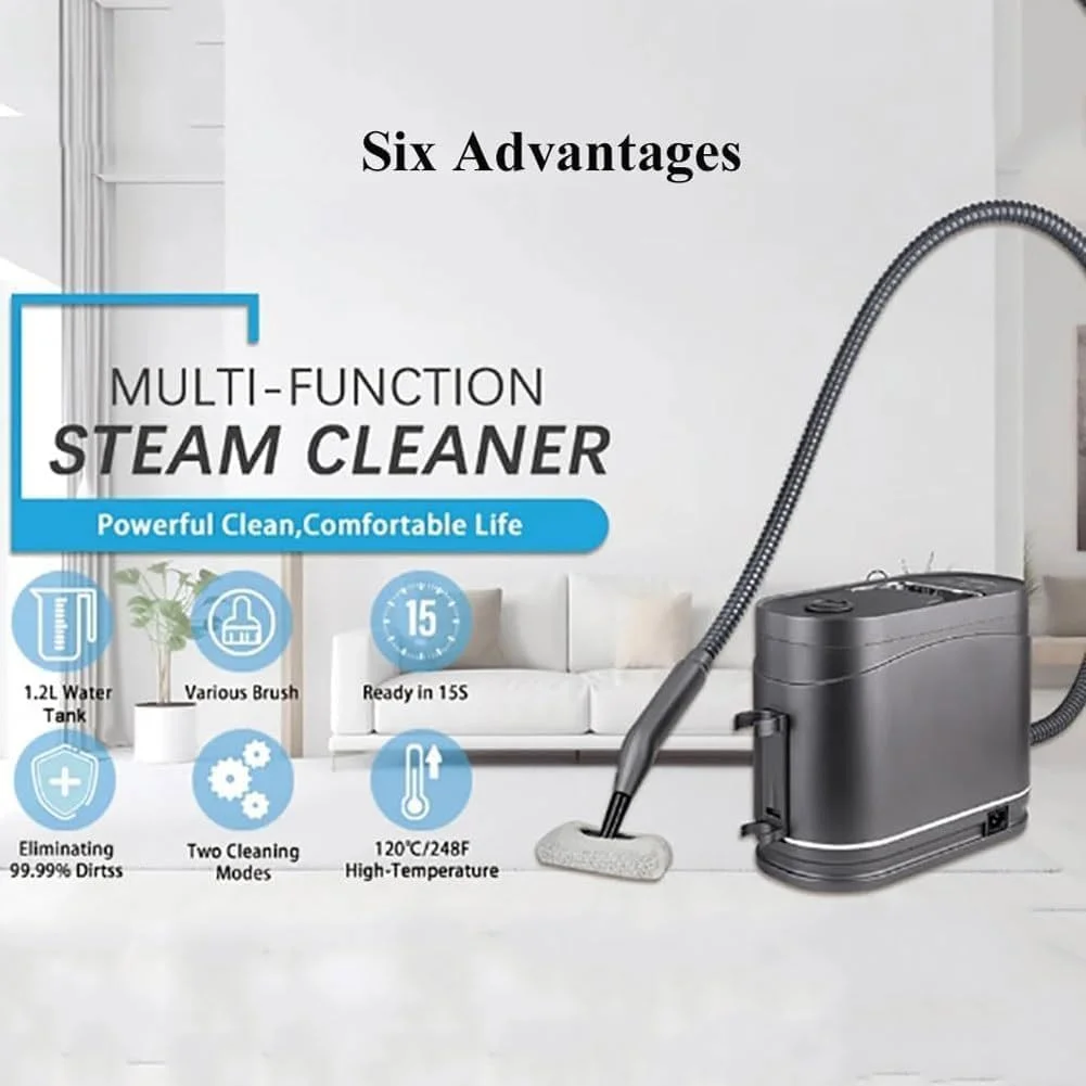 بخارشوی چند منظوره دستی 1500 واتی با 5 سری برس، 2 حالت تمیز کردن، مخزن آب 1.2 لیتری، بخارشوی دستی 105-120 درجه سانتیگراد، برای فرش و اثاثه یا لوازم داخلی، کف، کاشی، ماشین، کفش بخارشوی چند منظوره دستی 1500 واتی با 5 سری برس، 2 حالت تمیز کردن، مخزن آب 1.2 لیتری، بخارشوی دستی 105-120 درجه سانتیگراد، برای فرش و اثاثه یا لوازم داخلی، کف، کاشی، ماشین، کفش