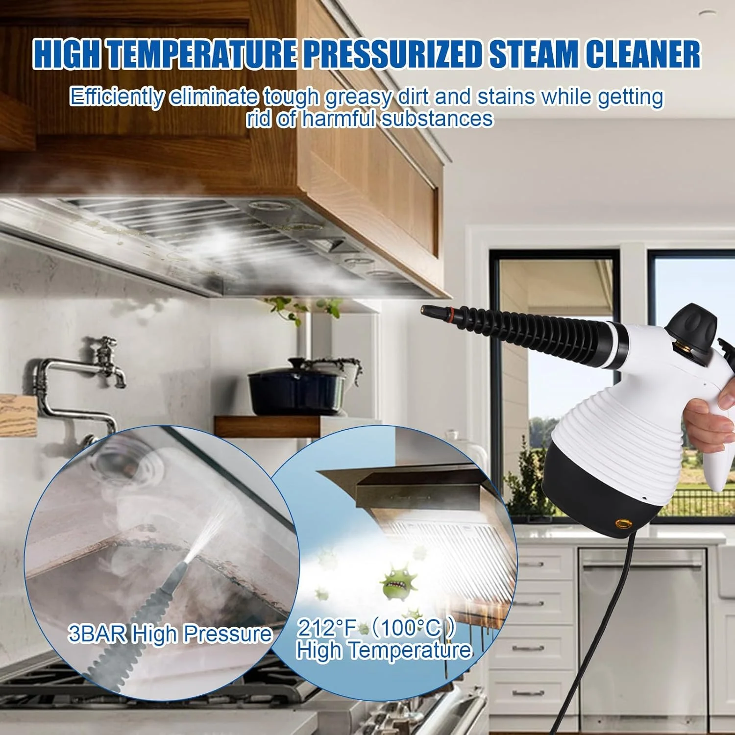 بخارشوی دستی چند منظوره 1000 وات 3 بار، بخارشوی پرفشار قابل حمل با دمای بالا با قفل ایمنی و کیت 15 لوازم جانبی برای از بین بردن کثیفی/ جرم/ چربی، تمیز کردن مبلمان بدون مواد شیمیایی بخارشوی دستی چند منظوره 1000 وات 3 بار، بخارشوی پرفشار قابل حمل با دمای بالا با قفل ایمنی و کیت 15 لوازم جانبی برای از بین بردن کثیفی/ جرم/ چربی، تمیز کردن مبلمان بدون مواد شیمیایی