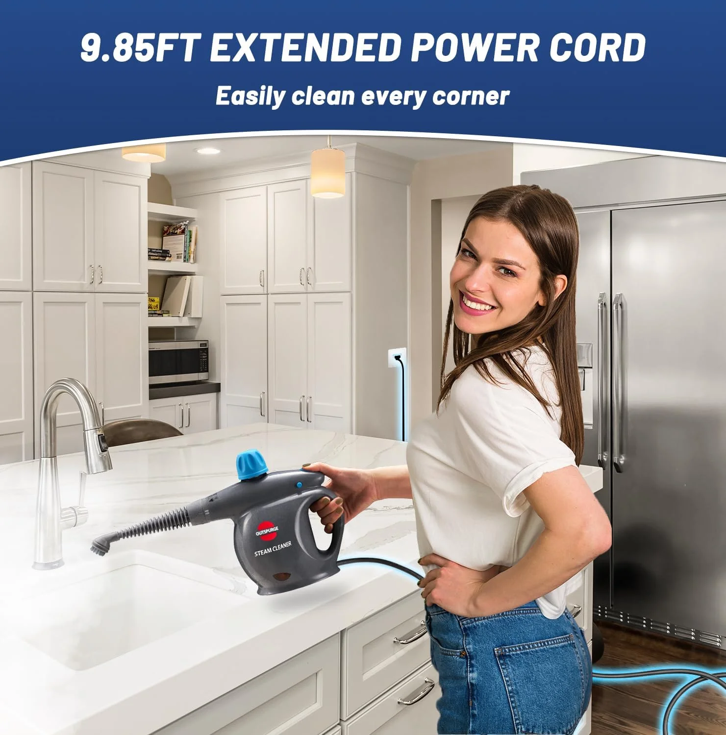 بخارشوی دستی Outspurge، بخارشوی چند منظوره تحت فشار با 13 لوازم جانبی، قفل ایمنی، مناسب برای تمیز کردن کف، اثاثه یا لوازم داخلی، دوغاب، پنجره ها، مبل و ماشین، خاکستری