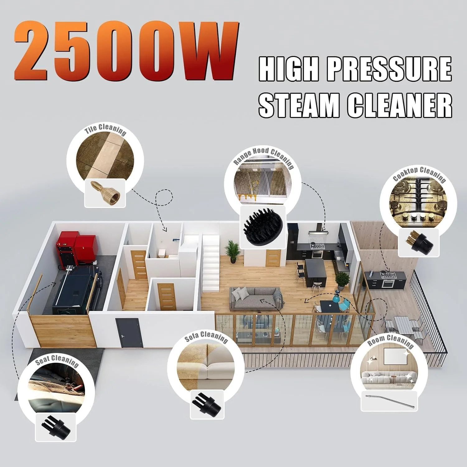 بخارشوی دستی قابل حمل با فشار بالا 2500 وات با قابلیت تنظیم 6 سرعته، مخزن بزرگ و برس های متعدد برای خانه، ماشین، کاشی، دوغاب و اثاثه یا لوازم داخلی - نارنجی بخارشوی دستی قابل حمل با فشار بالا 2500 وات با قابلیت تنظیم 6 سرعته، مخزن بزرگ و برس های متعدد برای خانه، ماشین، کاشی، دوغاب و اثاثه یا لوازم داخلی - نارنجی