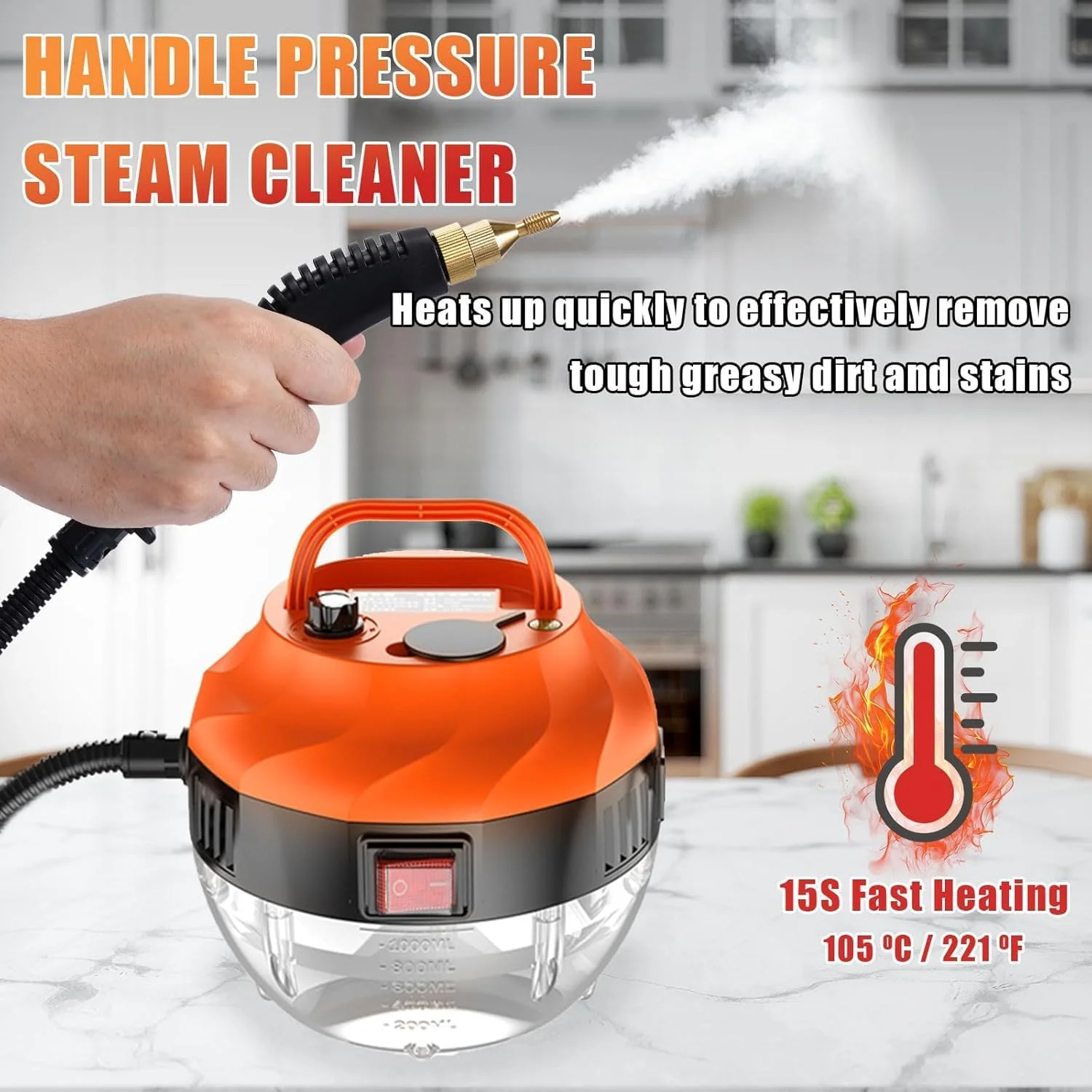 بخارشوی دستی قابل حمل با فشار بالا 2500 وات با قابلیت تنظیم 6 سرعته، مخزن بزرگ و برس های متعدد برای خانه، ماشین، کاشی، دوغاب و اثاثه یا لوازم داخلی - نارنجی بخارشوی دستی قابل حمل با فشار بالا 2500 وات با قابلیت تنظیم 6 سرعته، مخزن بزرگ و برس های متعدد برای خانه، ماشین، کاشی، دوغاب و اثاثه یا لوازم داخلی - نارنجی
