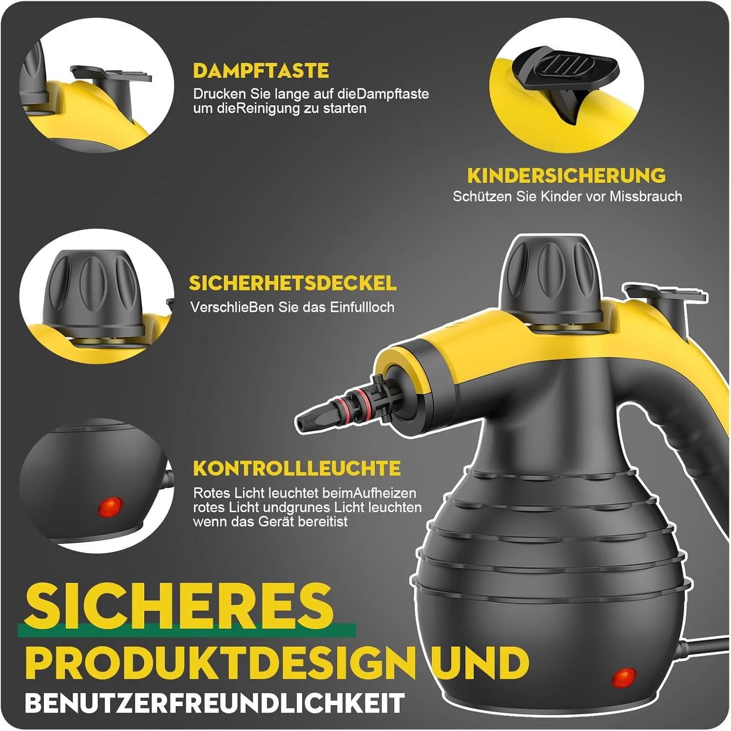 بخارشوی دستی 1050 واتی با عملکرد بالا و 9 ابزار جانبی ویژه برای لکه بری، ایده آل برای تمیز کردن کف، خودرو، حمام، دوش، مبلمان، پنجره ها و چربی زدایی بخارشوی دستی 1050 واتی با عملکرد بالا و 9 ابزار جانبی ویژه برای لکه بری، ایده آل برای تمیز کردن کف، خودرو، حمام، دوش، مبلمان، پنجره ها و چربی زدایی