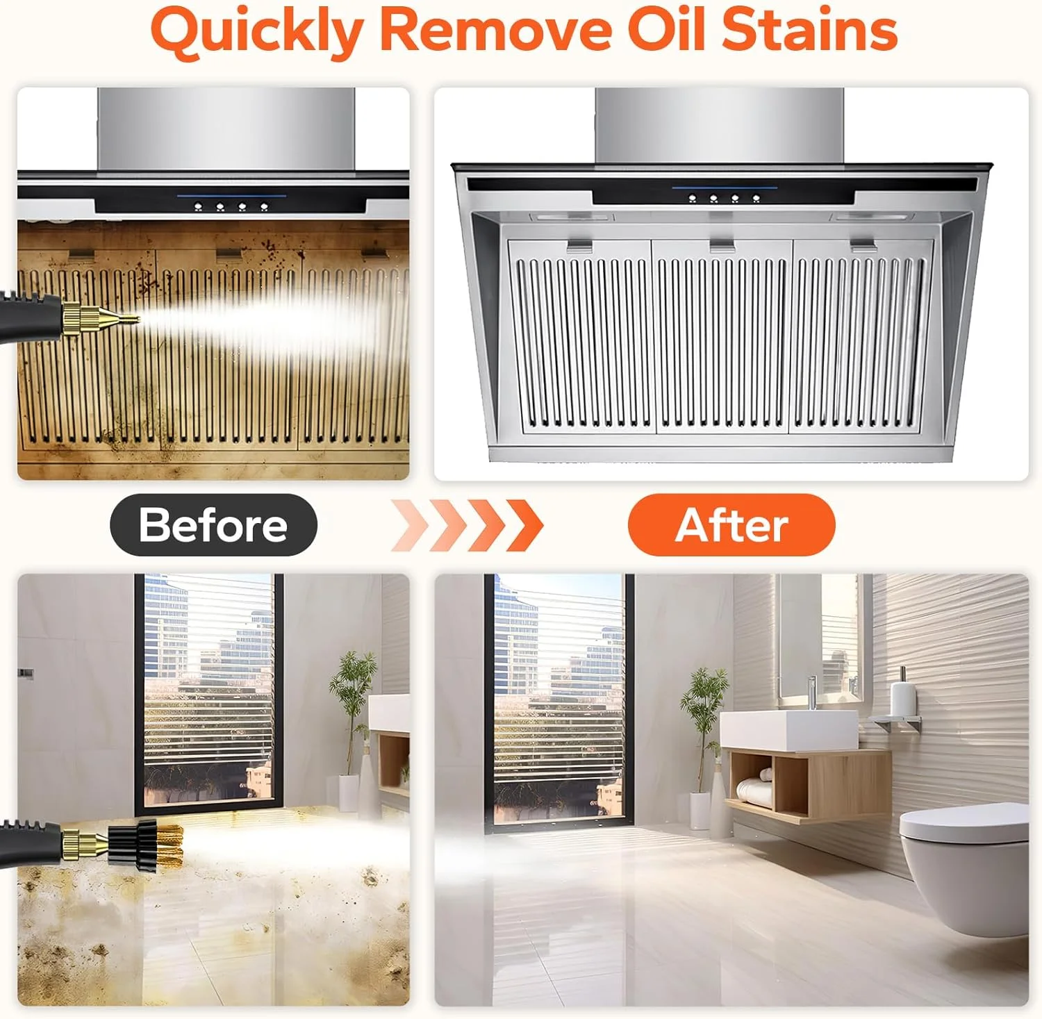 بخارشوی پونیکوزی، بخارشوی پرفشار با دمای بالا 3800 وات به همراه 3 سری برس، بخارشوی دستی قابل حمل برای آشپزخانه، حمام، فرش، خودرو و کاشی