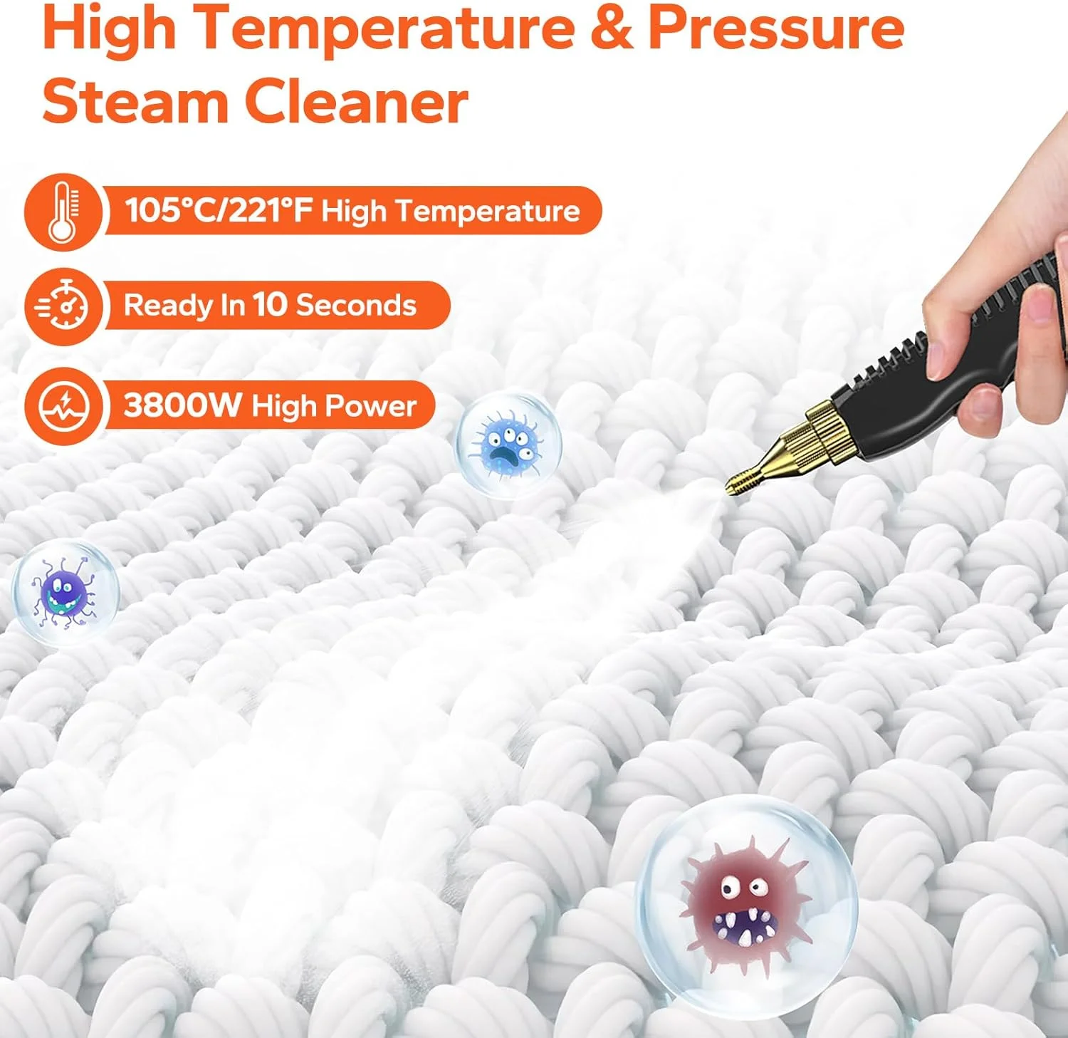 بخارشوی پونیکوزی، بخارشوی پرفشار با دمای بالا 3800 وات به همراه 3 سری برس، بخارشوی دستی قابل حمل برای آشپزخانه، حمام، فرش، خودرو و کاشی