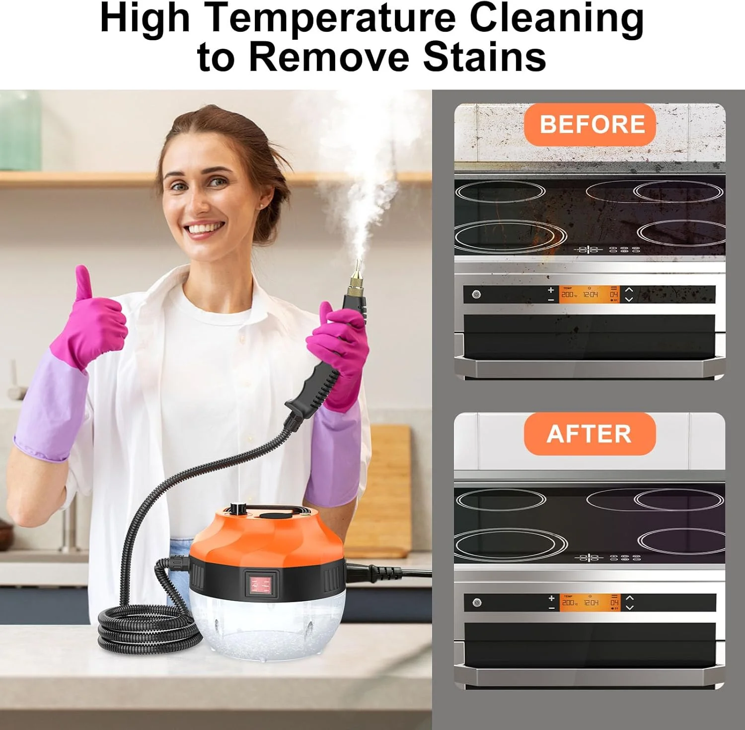 دستگاه تمیز کننده بخار دستی قابل حمل 2500 واتی با فشار بالا و سری های برس دار برای آشپزخانه، مبلمان، حمام و خودرو