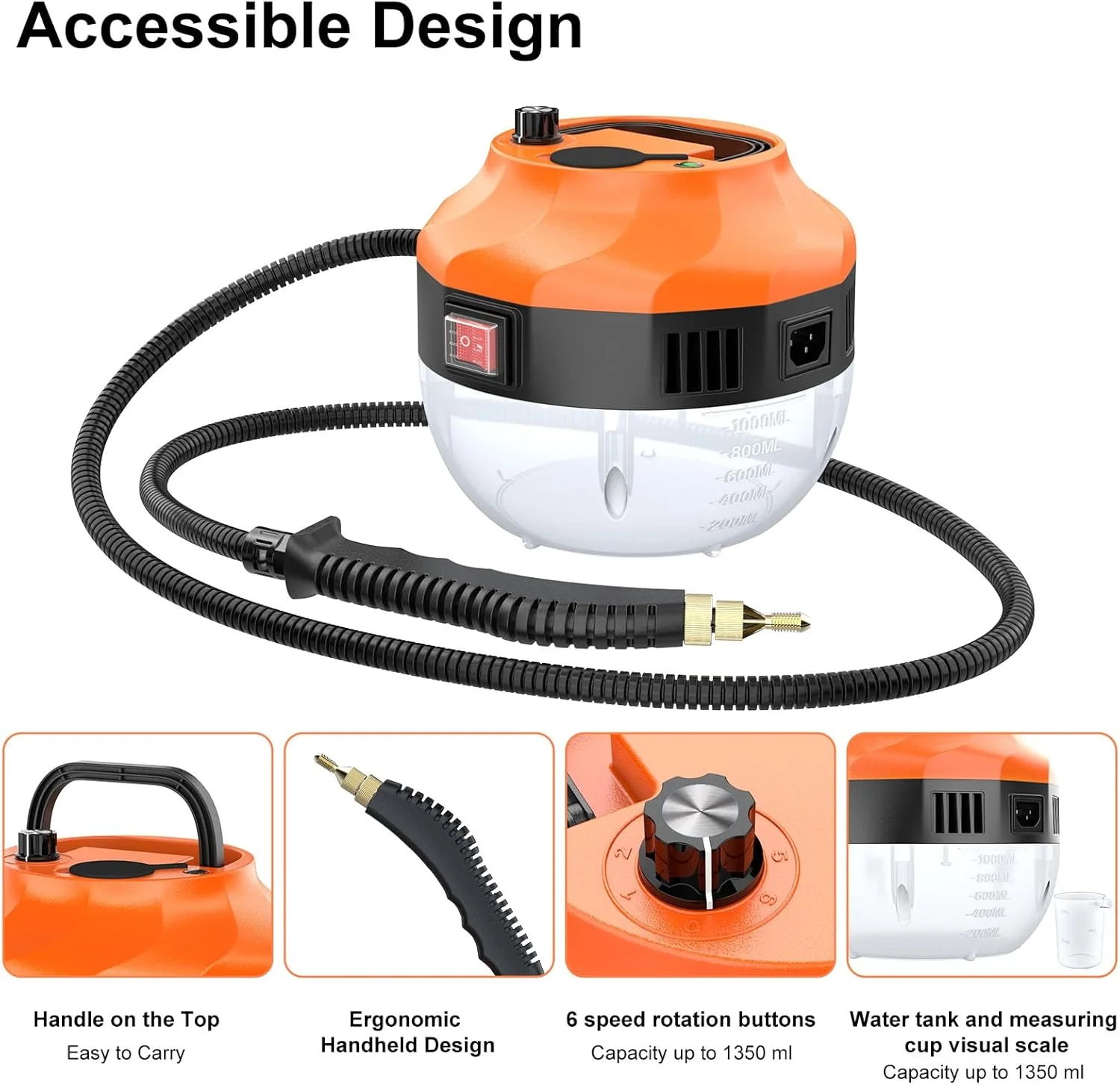 دستگاه تمیز کننده بخار دستی قابل حمل 2500 واتی با فشار بالا و سری های برس دار برای آشپزخانه، مبلمان، حمام و خودرو