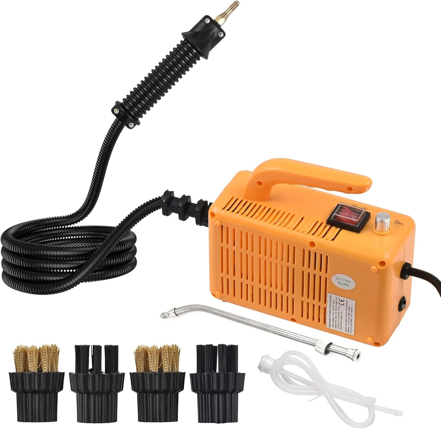 دستگاه تمیز کننده بخار پرفشار قابل حمل 2600 وات با دمای بالا، دستگاه تمیز کننده کنترل خودکار دستی با لوله های افزایش طول و برس برای آشپزخانه، حمام و ماشین