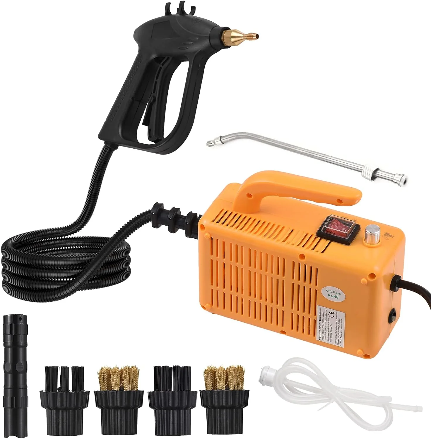 دستگاه تمیز کننده بخار قابل حمل 2600 وات با فشار بالا و کنترل دستی به همراه لوله های افزایش طول و برس برای آشپزخانه، حمام و خودرو دستگاه تمیز کننده بخار قابل حمل 2600 وات با فشار بالا و کنترل دستی به همراه لوله های افزایش طول و برس برای آشپزخانه، حمام و خودرو