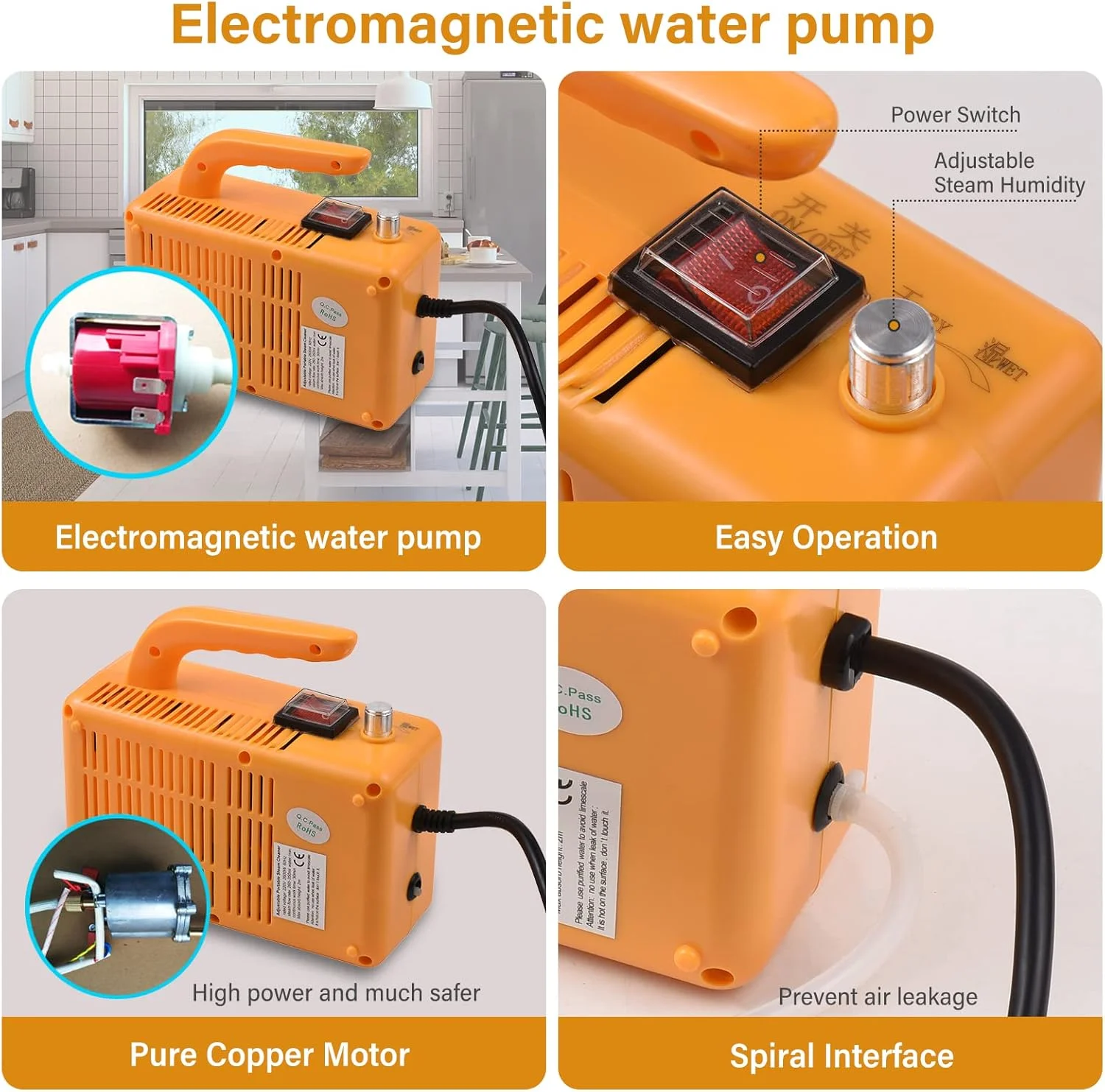 دستگاه تمیز کننده بخار پرفشار قابل حمل 2600 وات با دمای بالا، دستگاه تمیز کننده کنترل خودکار دستی با لوله های افزایش طول و برس برای آشپزخانه، حمام و ماشین