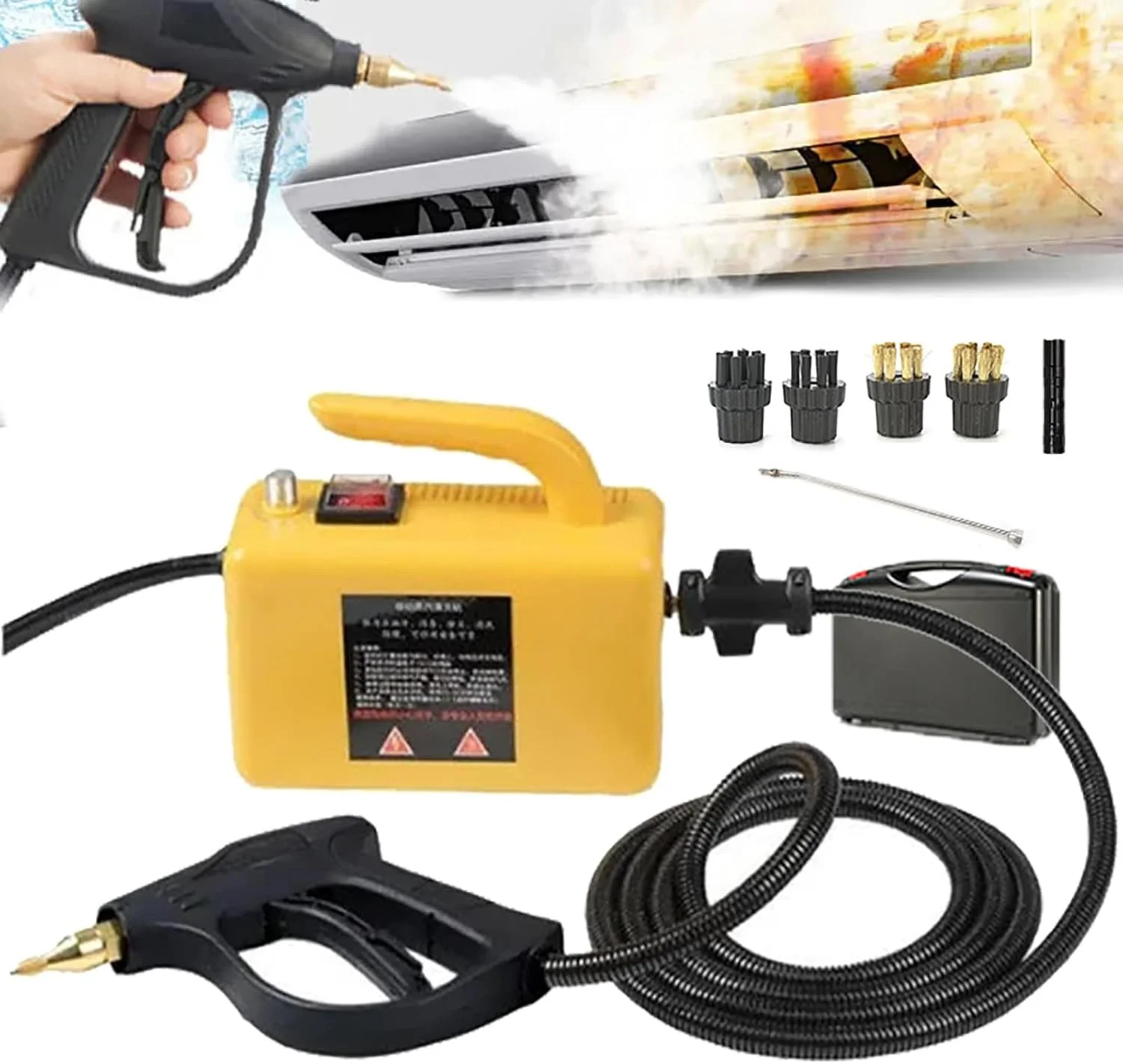 بخارشوی فشار قوی 2600 واتی، دستگاه تمیز کننده بخار تحت فشار با درجه حرارت بالا، بدون مخزن، بخارشوی دستی قابل حمل برای آشپزخانه، حمام، مبلمان، کف، صندلی ماشین - زرد