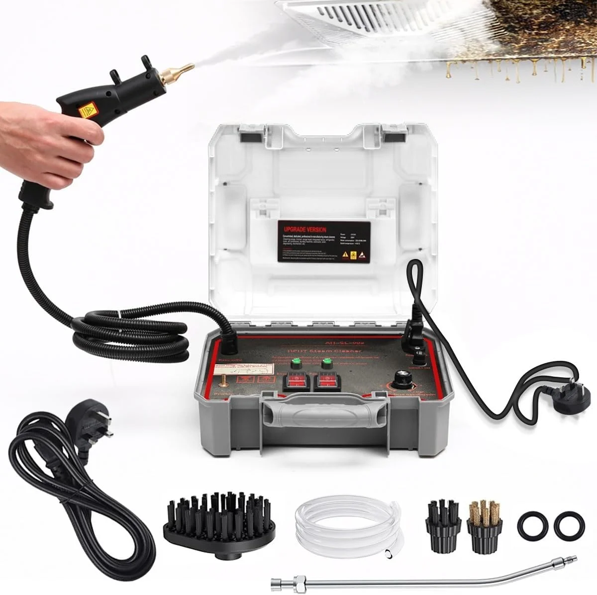 بخارشوی دستی 2500 واتی با فشار بالا، دستگاه بخارشوی قابل حمل با 3 برس، بخارشوی برقی قدرتمند بدون مخزن برای مصارف خانگی، آشپزخانه، حمام، کاشی، سطوح سخت و جزئیات خودرو