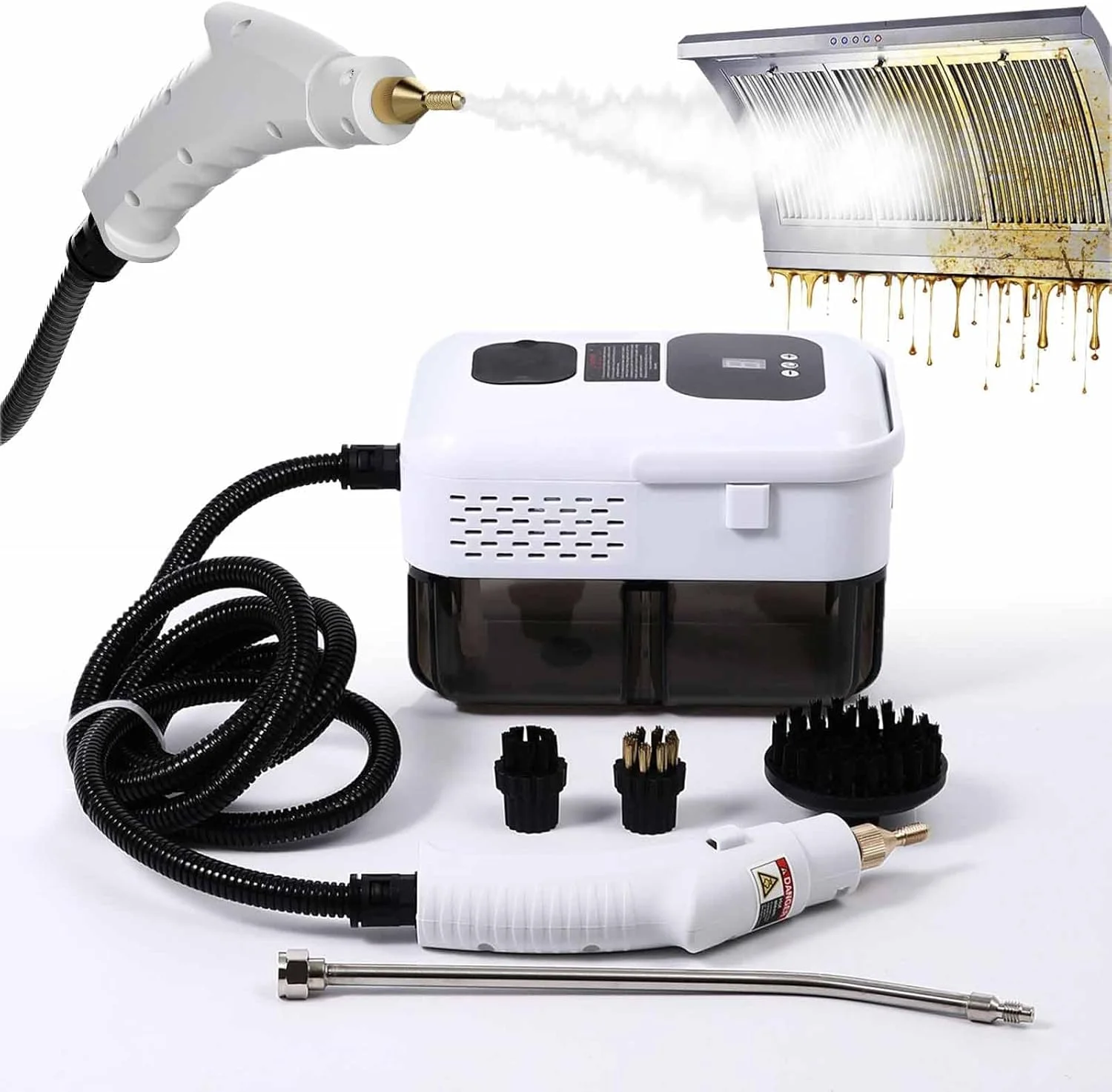 دستگاه بخارشوی قابل حمل 2500 وات با کنترل 9 سرعته بخار و مخزن 1200 میلی لیتری - 4 سری برای چربی آشپزخانه، دوغاب کاشی حمام، کف، اثاثه یا لوازم داخلی، سفید