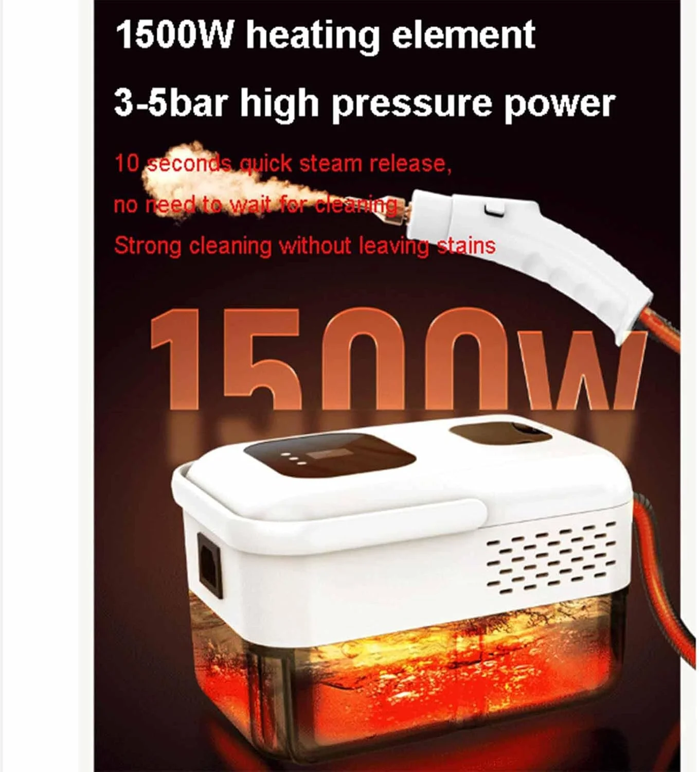 دستگاه بخارشوی قابل حمل 2500 وات با کنترل 9 سرعته بخار و مخزن 1200 میلی لیتری - 4 سری برای چربی آشپزخانه، دوغاب کاشی حمام، کف، اثاثه یا لوازم داخلی، سفید