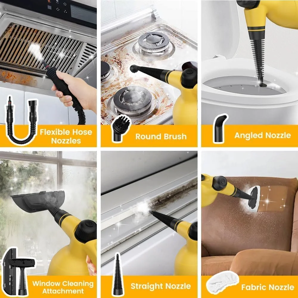 بخارشوی دستی تحت فشار برای منزل، بخارشوی چند منظوره با 10 لوازم جانبی، بخارشوی طبیعی 500 میلی لیتری برای تمیز کردن خودرو، حمام، دوش، روکش مبل، درزها، پنجره، و چربی