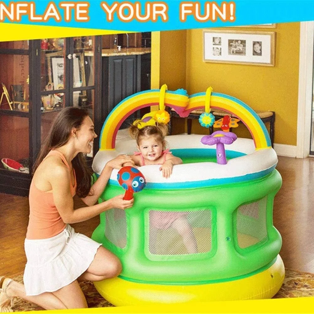 قلعه بادی کودک WRJY، باشگاه کودک بادی با نرده و پمپ برقی برای باغ و حیاط خلوت داخلی و خارجی، 109 * 104 سانتی متر