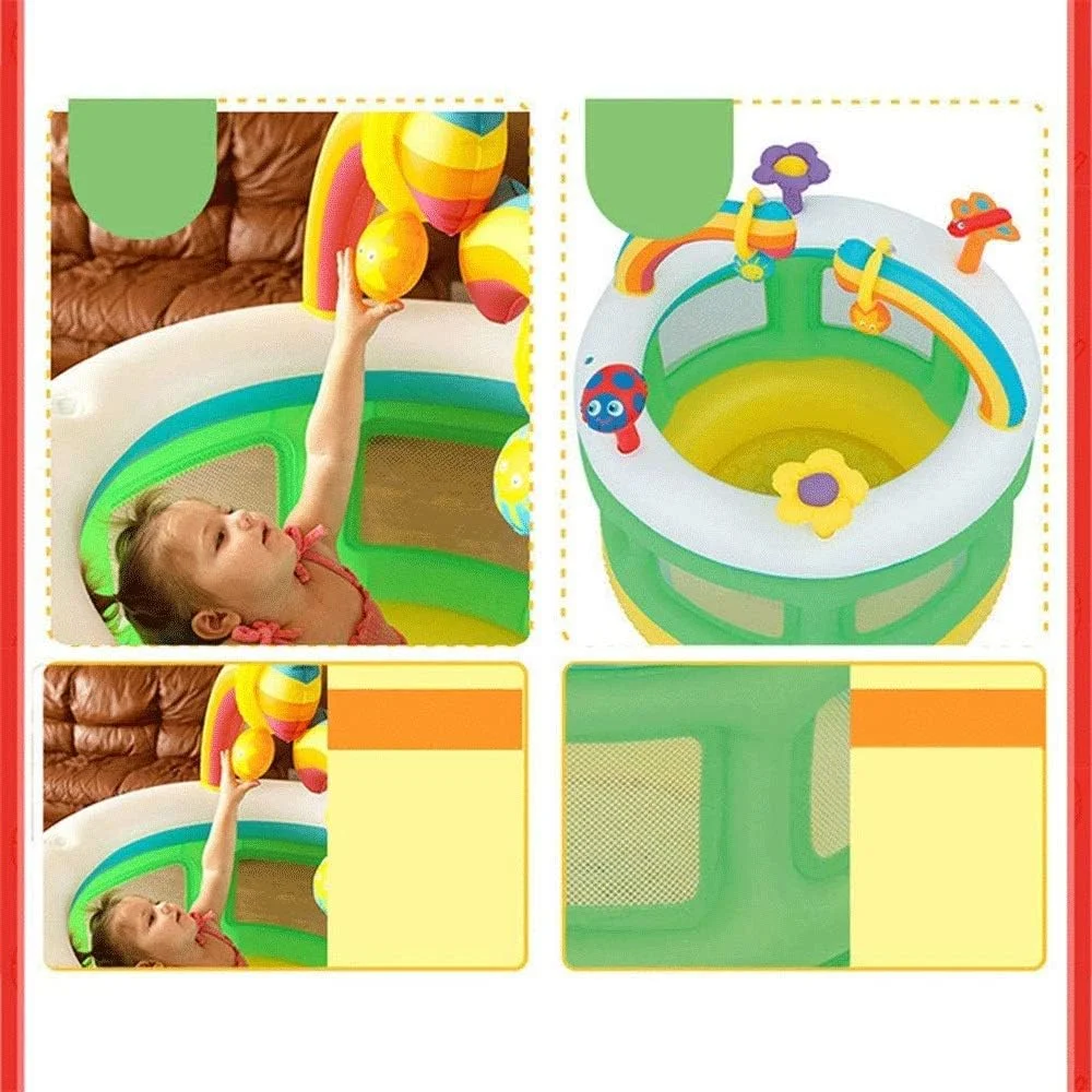 قلعه بادی کودک WRJY، باشگاه کودک بادی با نرده و پمپ برقی برای باغ و حیاط خلوت داخلی و خارجی، 109 * 104 سانتی متر