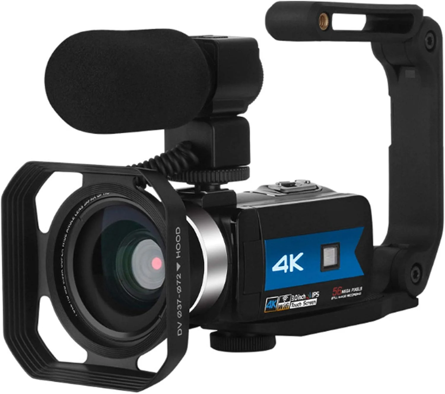 دوربین فیلمبرداری 4K 56 مگاپیکسلی با دید در شب مادون قرمز، وای فای، میکروفون، لنز واید انگل و آفتابگیر، آبی