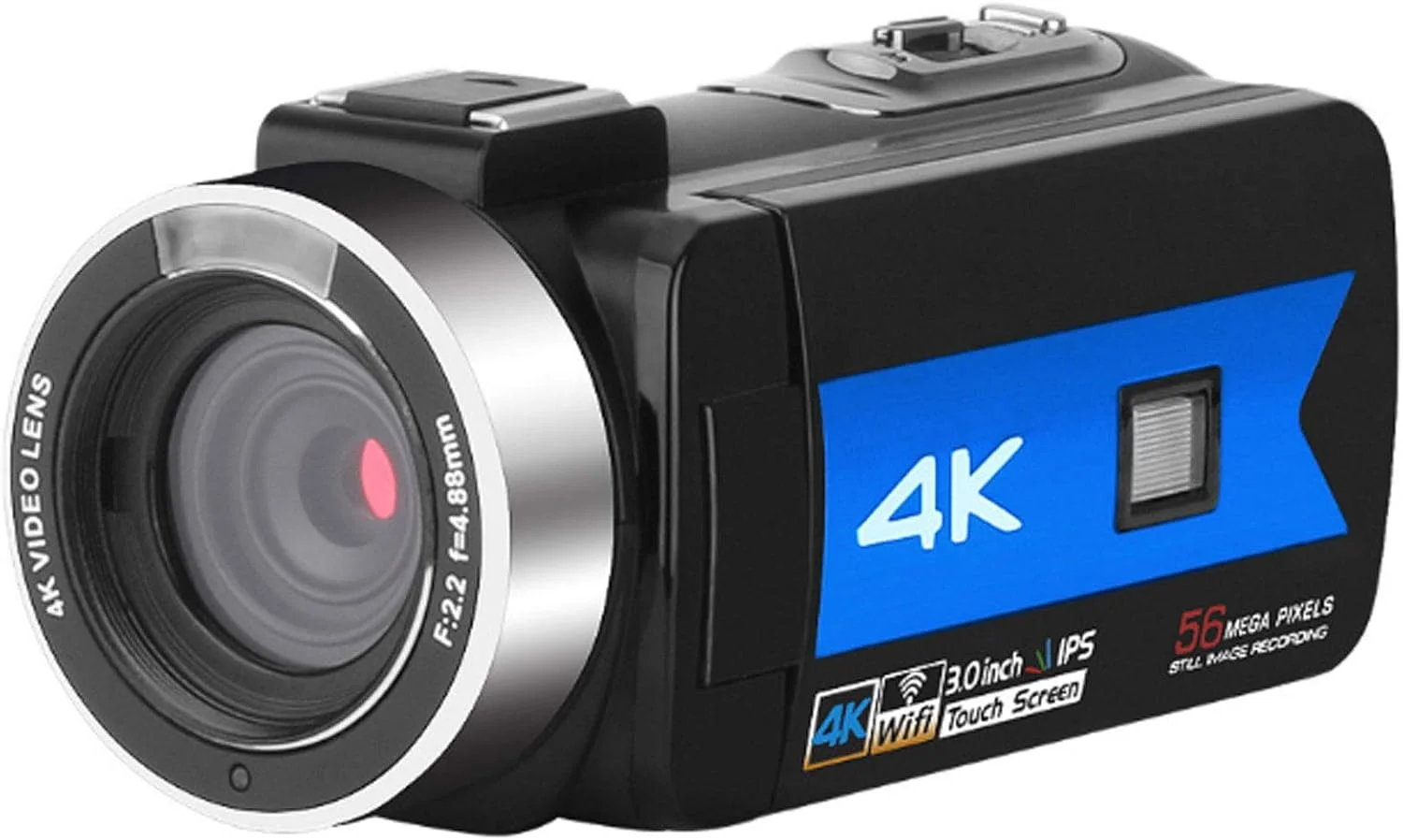 دوربین فیلمبرداری 4K 56 مگاپیکسلی با دید در شب مادون قرمز، وای فای، میکروفون، لنز واید و آفتابگیر، آبی، A