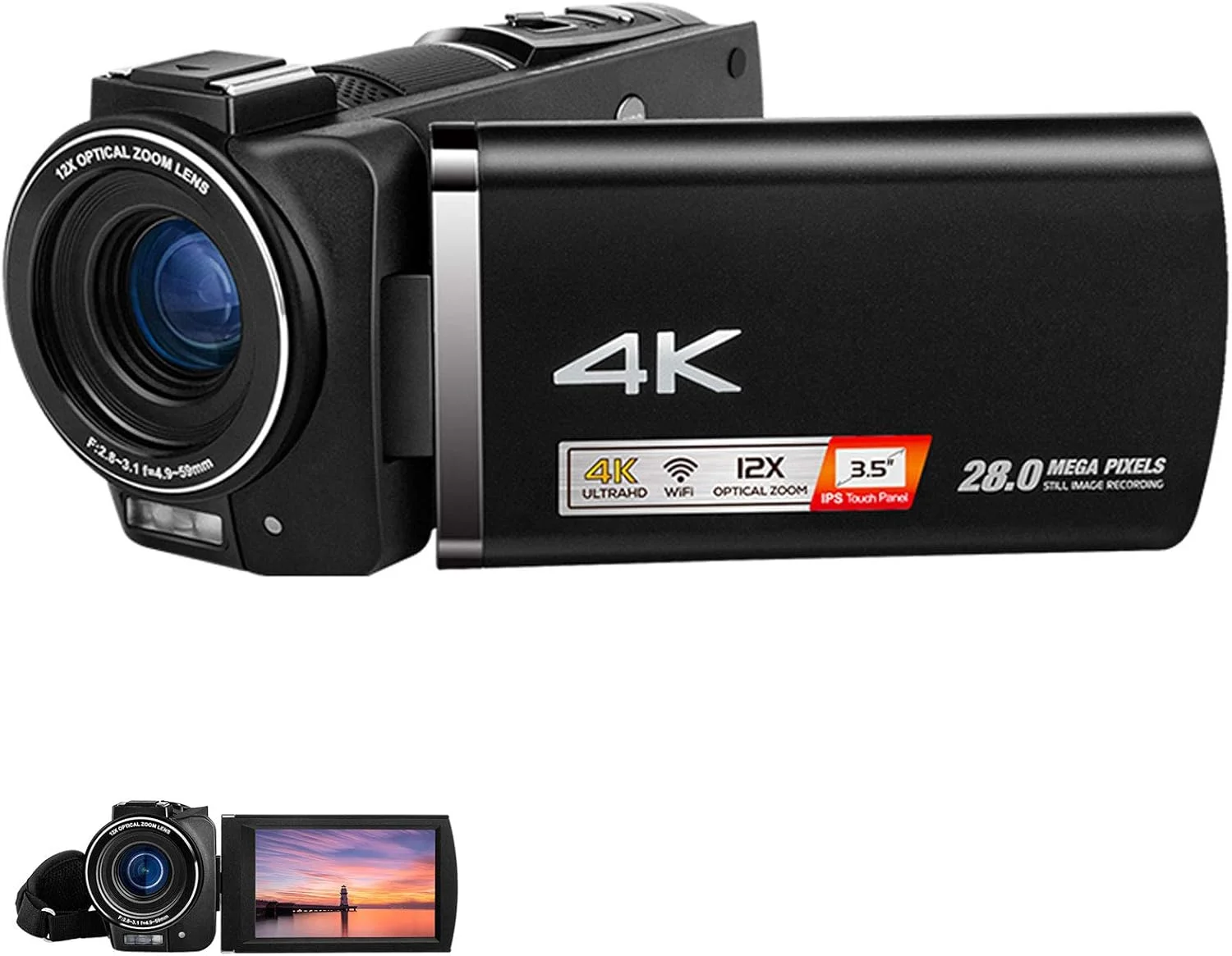 دوربین فیلمبرداری کوچک 0 درجه سانتیگراد مناسب کودکان، دوربین صفحه نمایش 3.5 اینچی 4K 28MP 24FPS با زوم دیجیتال 100x، دوربین ولاگینگ با دید در شب، وب کم و خروجی تلویزیون، تایم لپس و عملکرد مکث