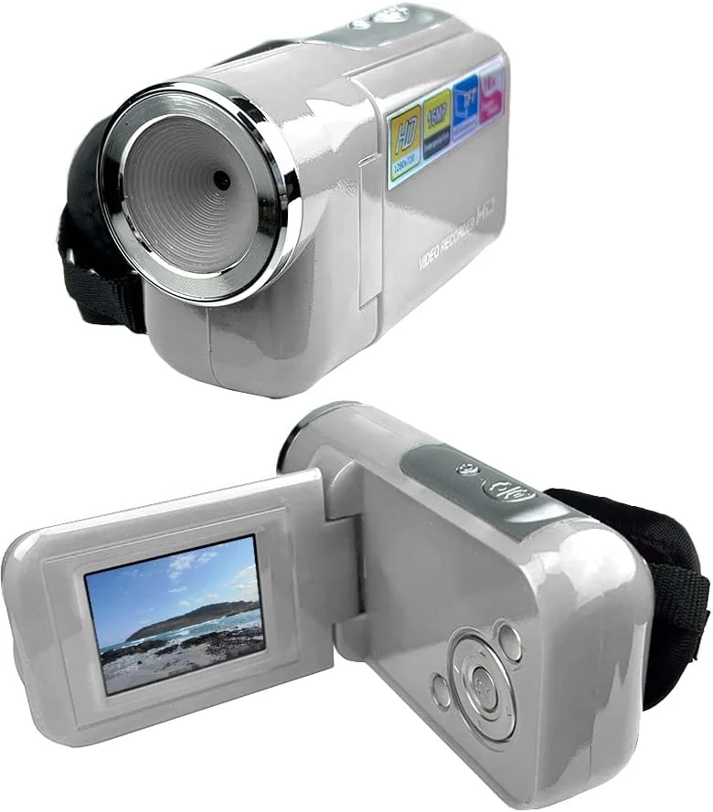 دوربین فیلمبرداری دیجیتال فشرده 16 مگاپیکسلی Acuvar با فیلم HD و عکس، زوم 16 برابر با صفحه نمایش 2.4 اینچی و کابل USB (نقره ای، فقط دوربین)