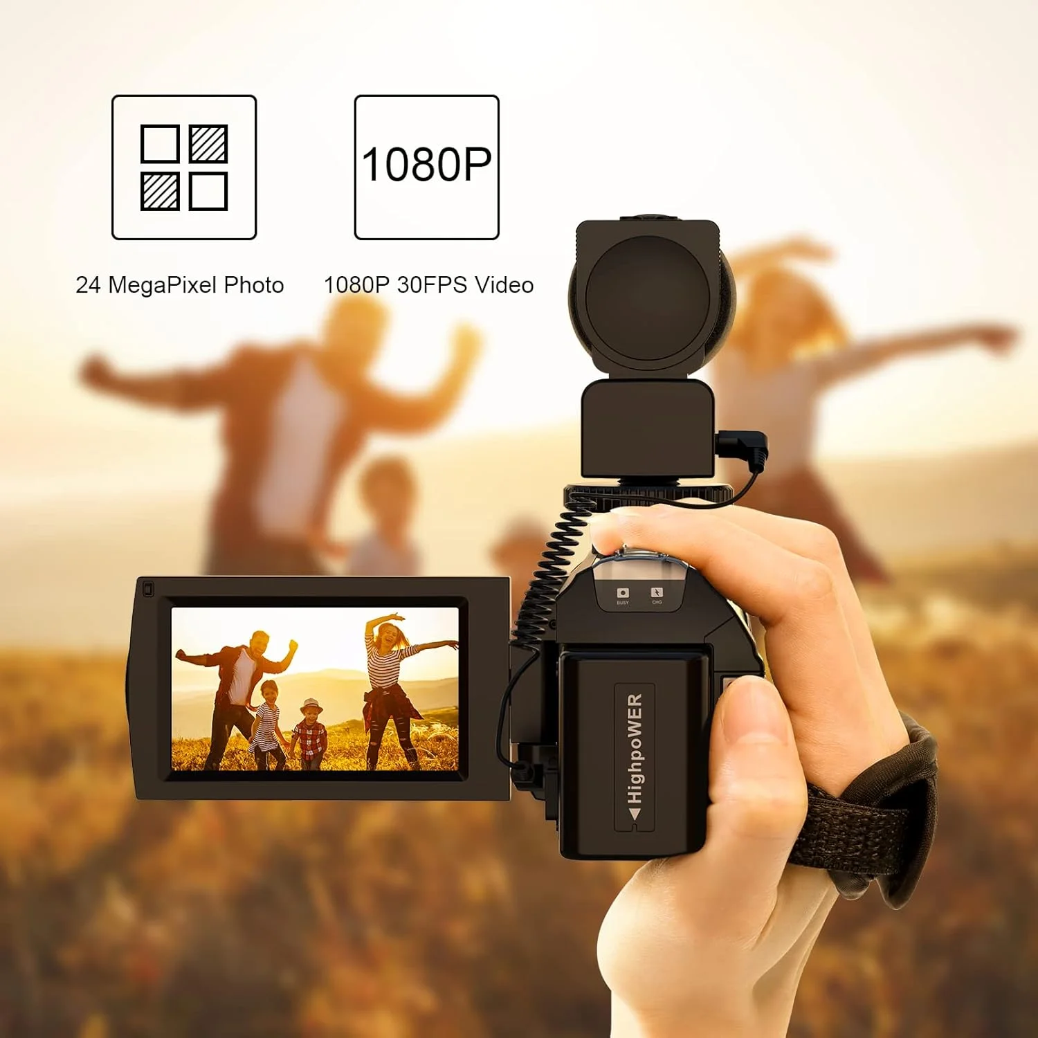 دوربین فیلمبرداری Aasonida برای یوتیوب، دوربین دیجیتال ولاگینگ FHD 1080P 30FPS 24MP با صفحه نمایش 3.0 اینچی با قابلیت چرخش 270 درجه، ضبط کننده ویدیو با میکروفون، کنترل از راه دور، 2 باتری