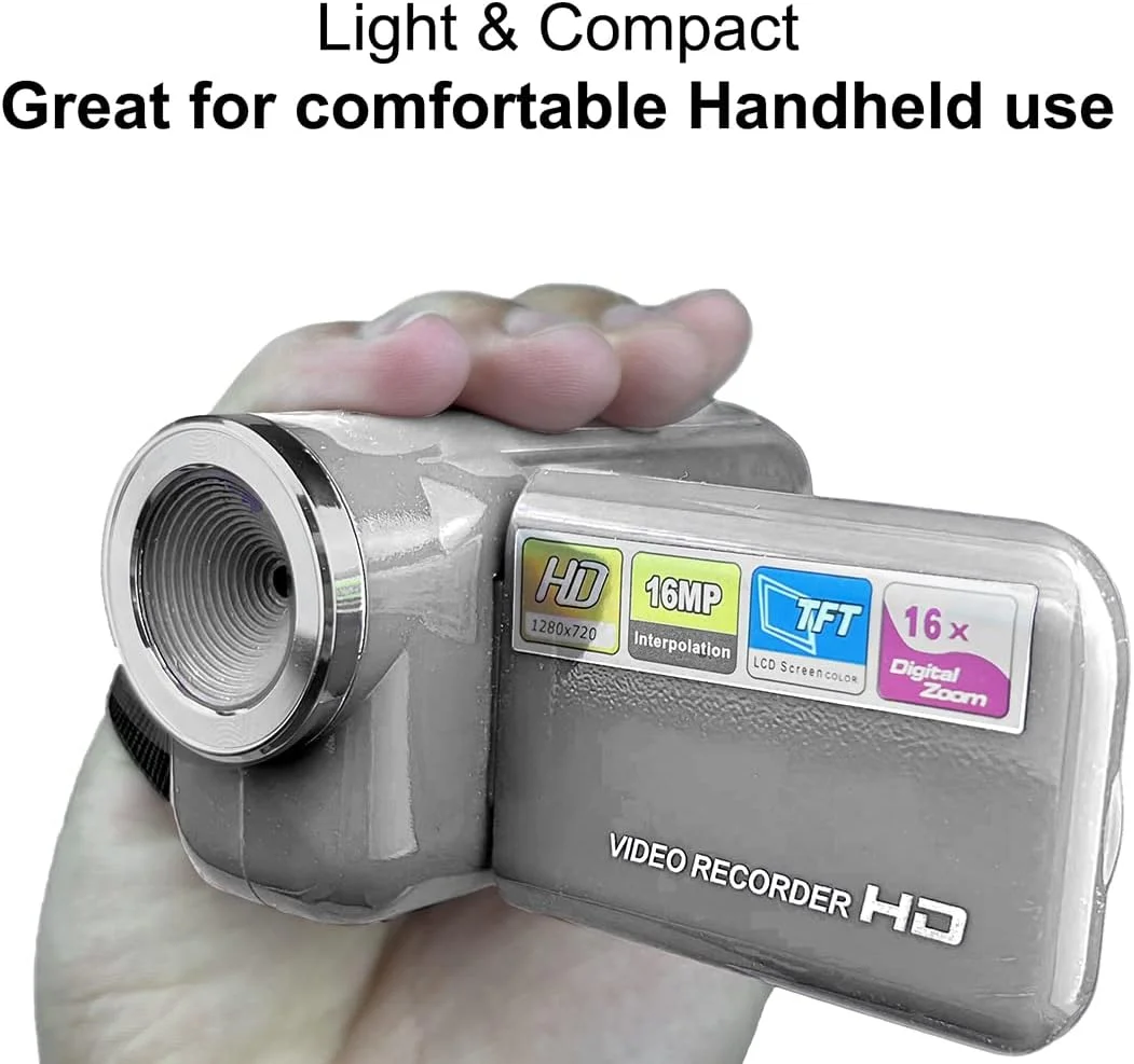 دوربین فیلمبرداری دیجیتال فشرده 16 مگاپیکسلی Acuvar با فیلم HD و عکس، زوم 16 برابر با صفحه نمایش 2.4 اینچی و کابل USB (نقره ای، فقط دوربین)