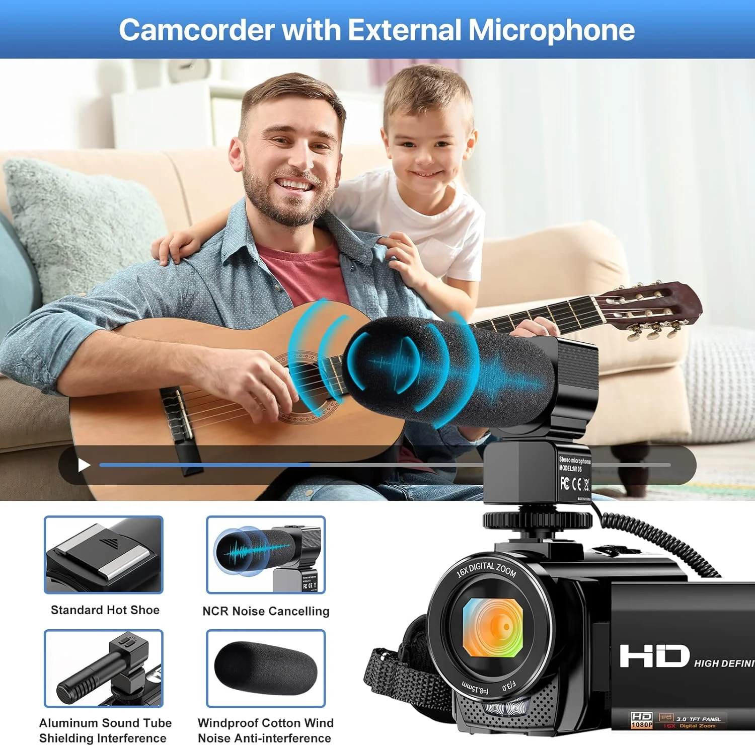دوربین فیلمبرداری ALSONE برای یوتیوب، ضبط کننده دوربین فیلمبرداری FHD 1080P 24.0MP با صفحه نمایش 3.0 اینچی با قابلیت چرخش 270 درجه، دوربین فیلمبرداری با زوم دیجیتال 16X به همراه میکروفون، کنترل از راه دور و 2 باتری