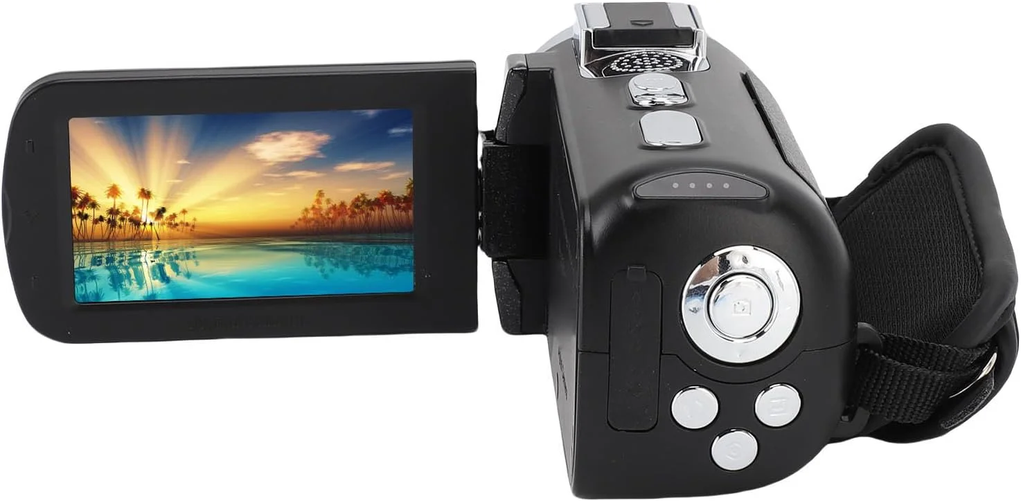 دوربین فیلمبرداری Annadue، دوربین فیلمبرداری دیجیتال 64 مگاپیکسلی HD 4K، صفحه نمایش LCD 3.0 اینچی با چرخش 270 درجه، با نور LED و باتری 4800 میلی آمپر ساعتی، مناسب برای مسافرت