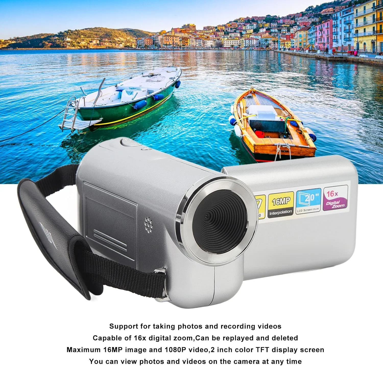 دوربین فیلمبرداری Annadue، دوربین فیلمبرداری 1080P HD 16MP با صفحه نمایش رنگی 2.0 اینچی TFT، دوربین 16x زوم دیجیتال برای سفر، مهمانی و یوتیوب (نقره ای)