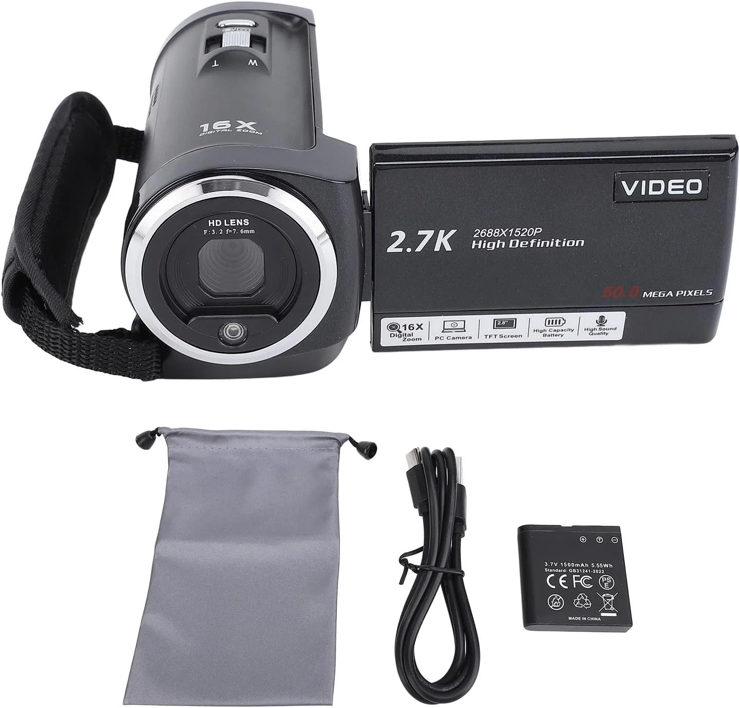 دوربین فیلمبرداری دیجیتال Annadue، دوربین فیلمبرداری 2.7K 50MP با زوم دیجیتال 16X، چرخش 270 درجه، دوربین فیلمبرداری برای مسافرت