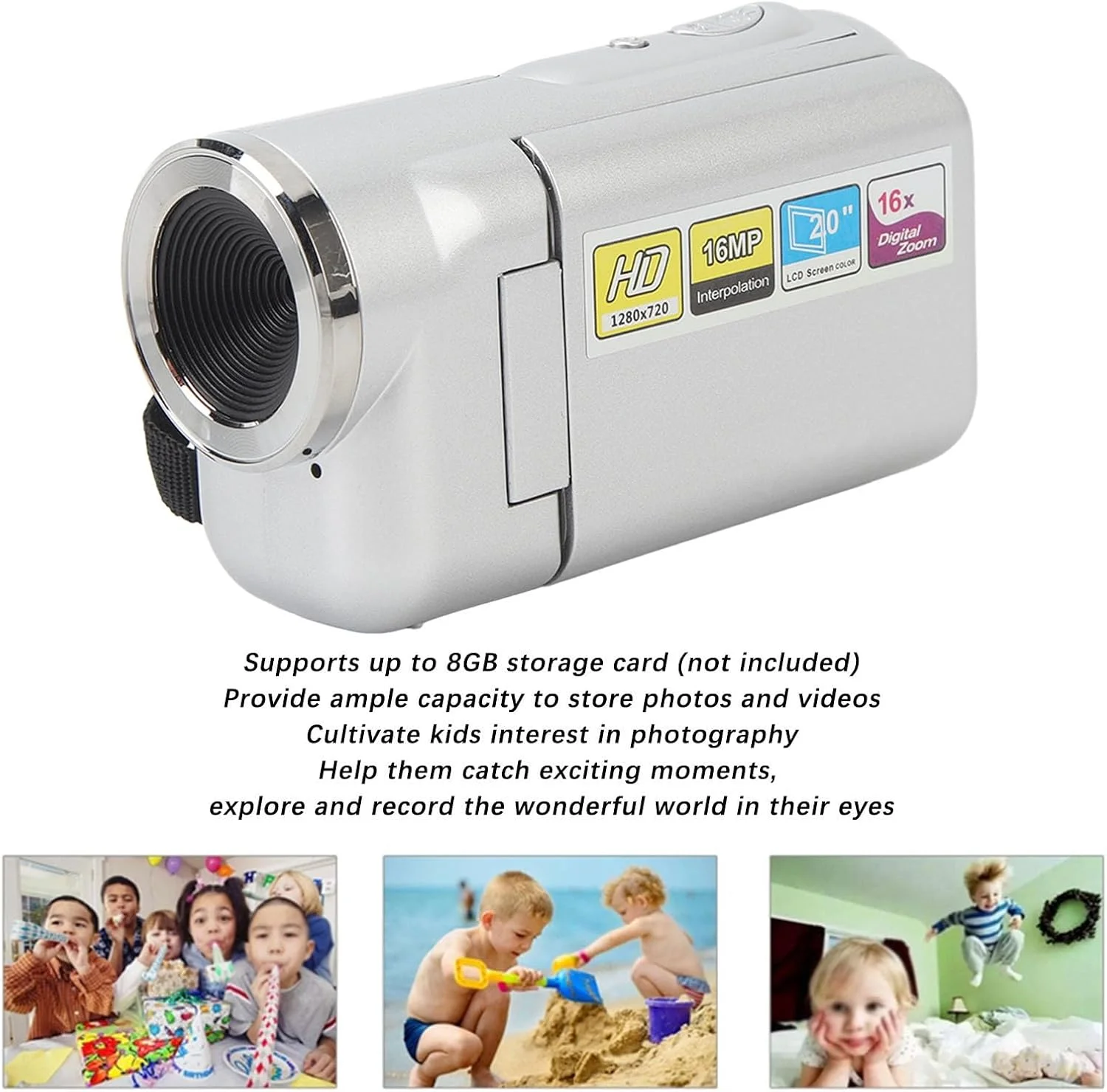 دوربین فیلمبرداری Annadue، دوربین فیلمبرداری 1080P HD 16MP با صفحه نمایش رنگی 2.0 اینچی TFT، دوربین 16x زوم دیجیتال برای سفر، مهمانی و یوتیوب (نقره ای)