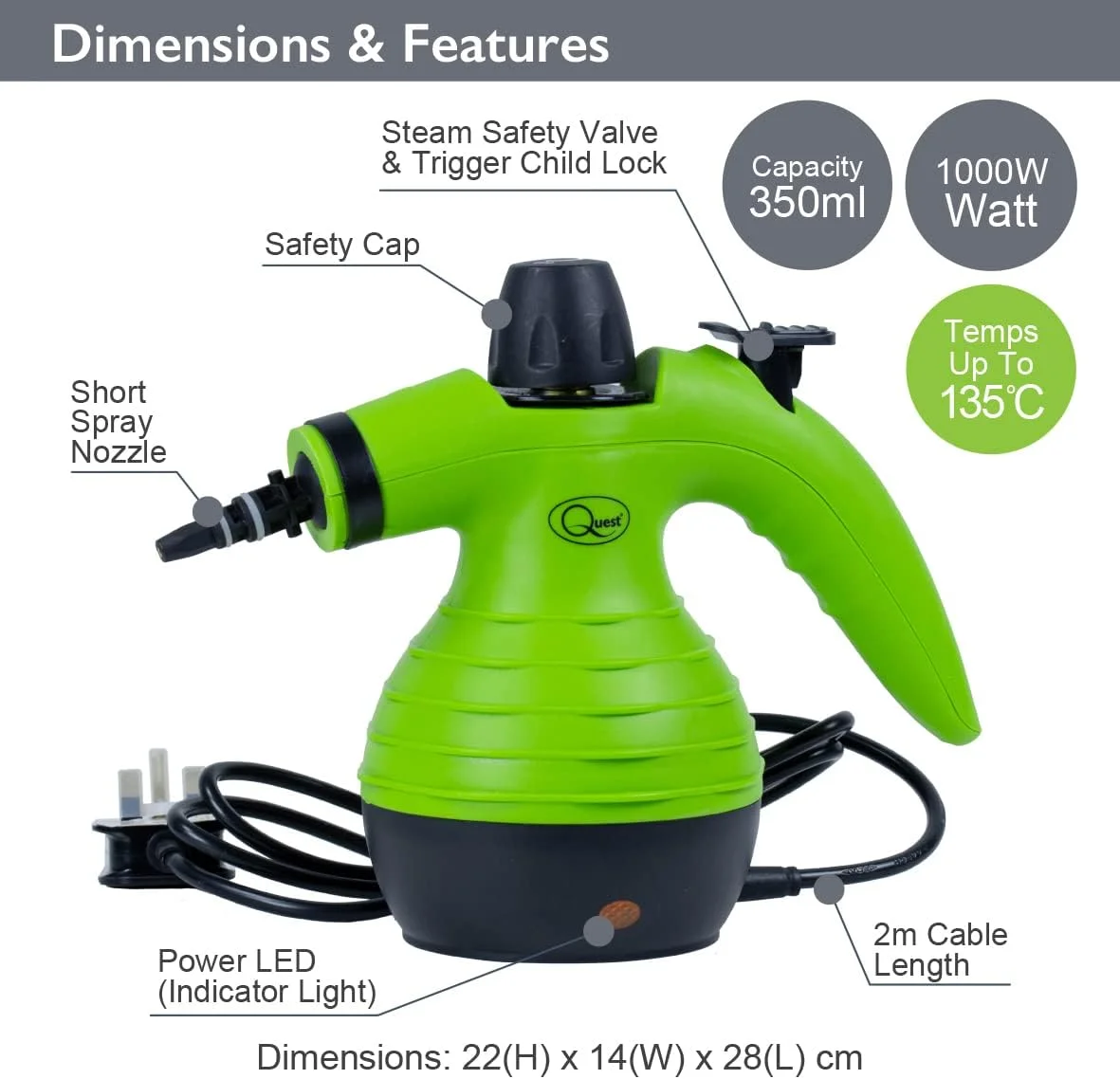 بخارشوی کوئست 4198، 0.25 لیتر، ضدعفونی کننده 1000 وات، 3 بار، سبز بخارشوی کوئست 4198، 0.25 لیتر، ضدعفونی کننده 1000 وات، 3 بار، سبز