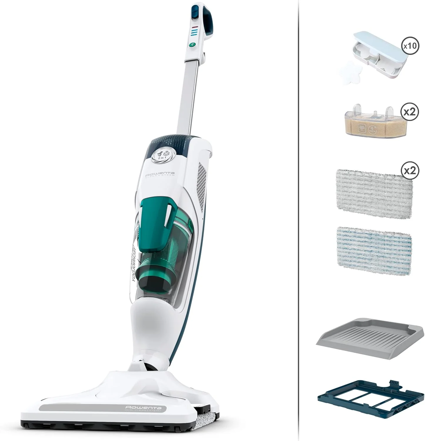 بخارشوی 2 در 1 روونتا، جاروبرقی و شستشو همزمان، از بین برنده 99.9% باکتری ها، مناسب برای تمام سطوح، بدون نیاز به مواد شوینده، دارای پخش کننده روغن های معطر، مدل Clean and Steam Revolution RY7757WH