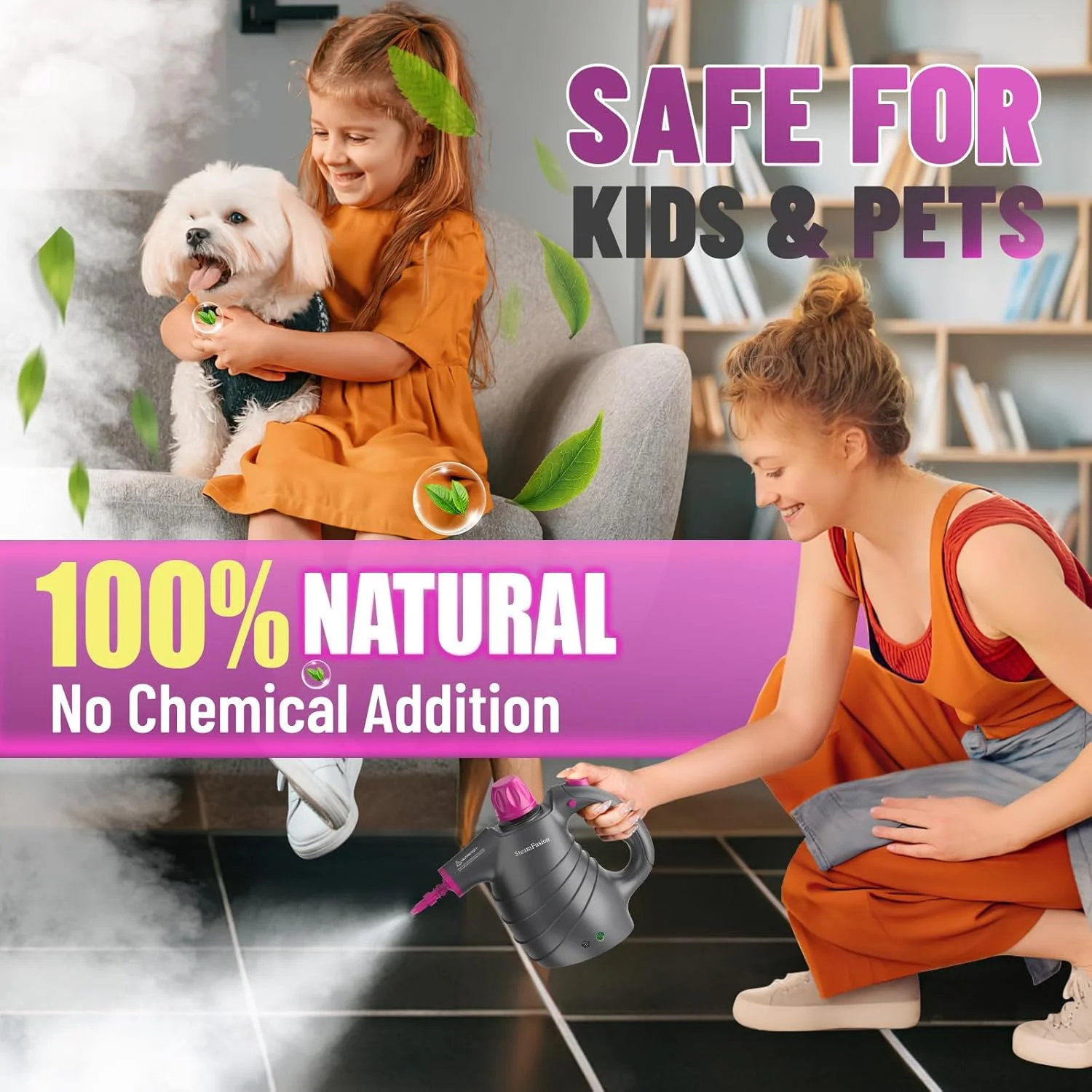 بخارشوی دستی SteamFusion، بخارشوی قابل حمل با قفل ایمن، بخارشوی برای کف، خودرو، فرش، روکش، مبل، کاشی