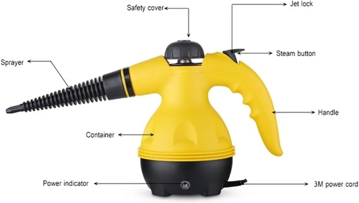 بخارشوی دستی چند منظوره با دمای بالا به همراه 9 قطعه لوازم جانبی برای از بین بردن لکه ها، فرش، پرده و صندلی ماشین
