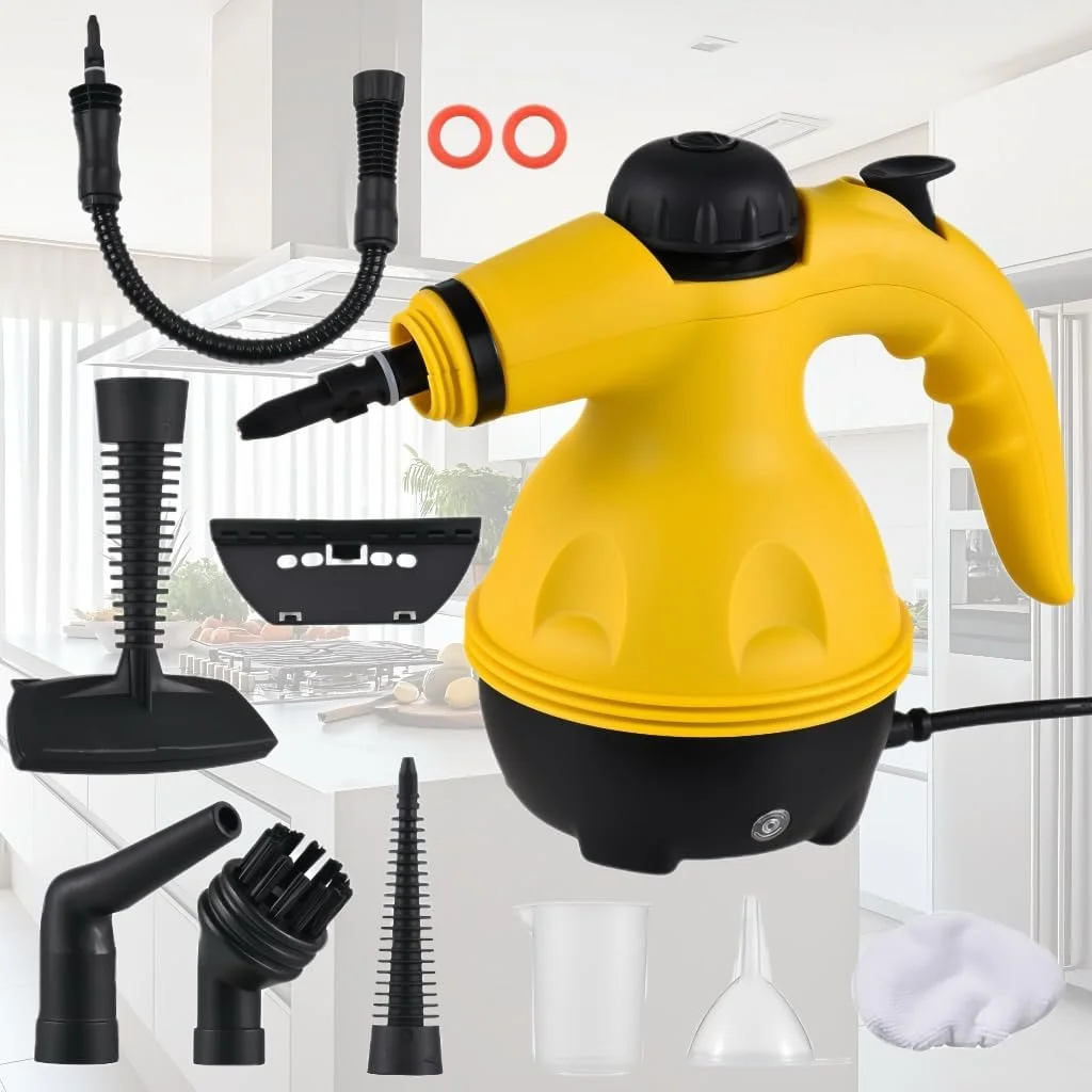 دستگاه بخارشوی دستی قابل حمل یونی نت 1000 وات، دستگاه تمیز کننده بخار پرفشار با دمای بالا به همراه 10 لوازم جانبی برای آشپزخانه، حمام، ماشین، مبل، پنجره، لکه بری و ضد عفونی