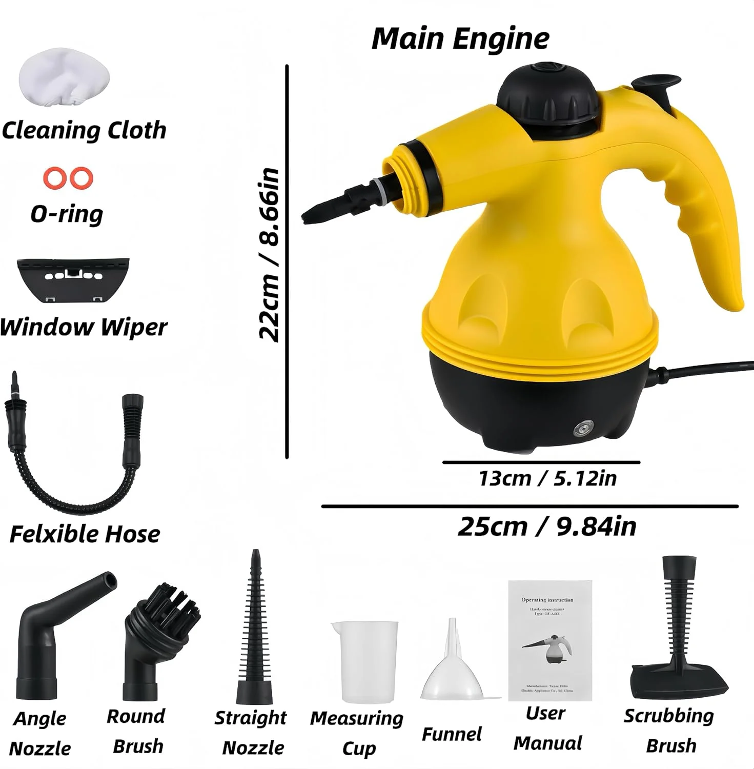 دستگاه بخارشوی دستی قابل حمل یونی نت 1000 وات، دستگاه تمیز کننده بخار پرفشار با دمای بالا به همراه 10 لوازم جانبی برای آشپزخانه، حمام، ماشین، مبل، پنجره، لکه بری و ضد عفونی