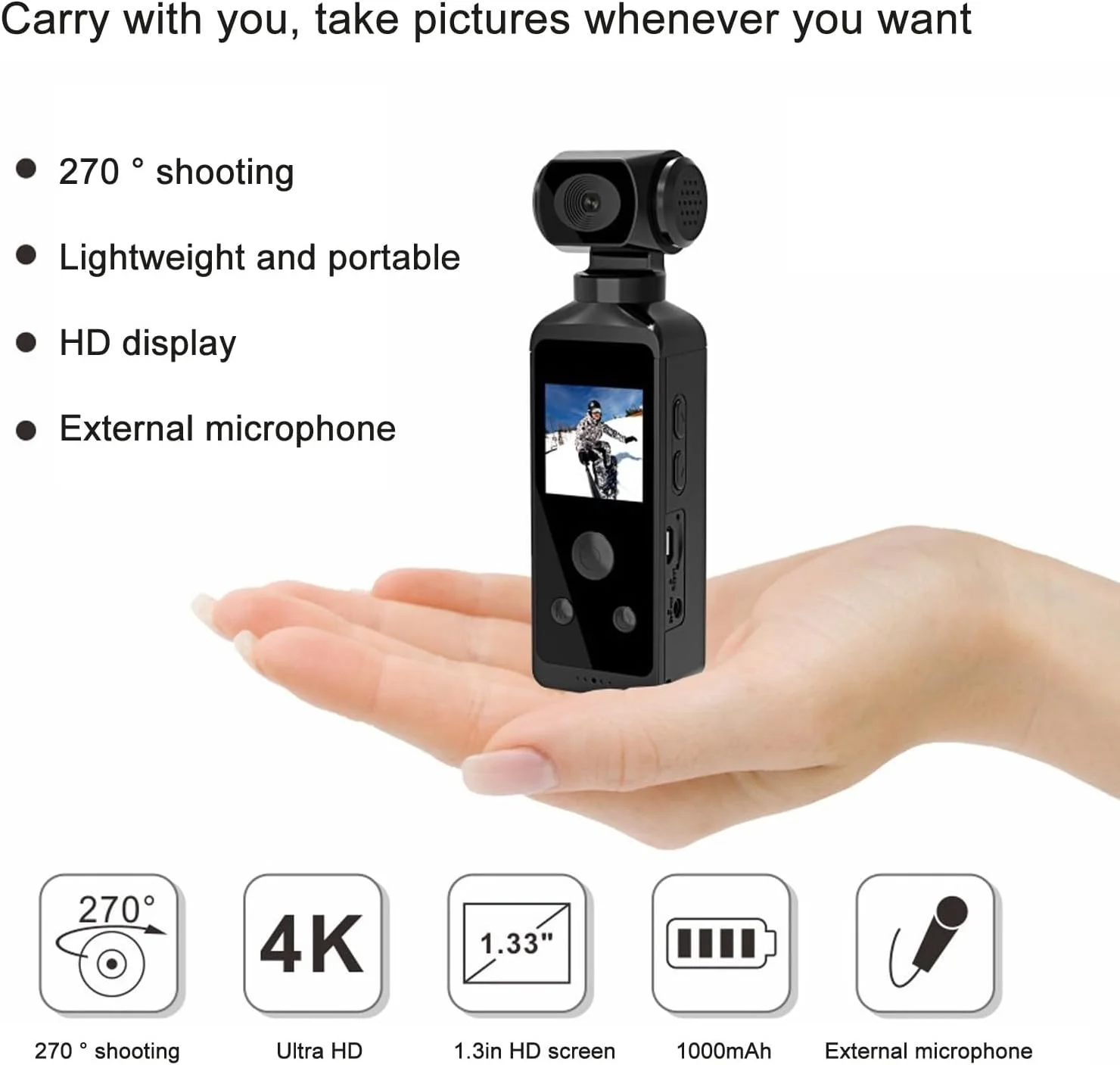 دوربین فیلمبرداری 4K WIFI Bewinner - ضبط کننده دوربین دیجیتال 16 مگاپیکسلی با صفحه نمایش LCD 1.3 اینچی و قاب ضد آب، دوربین فیلمبرداری Vlog DV برای دوربین ورزشی، مسافرت (64 گیگابایت شامل)